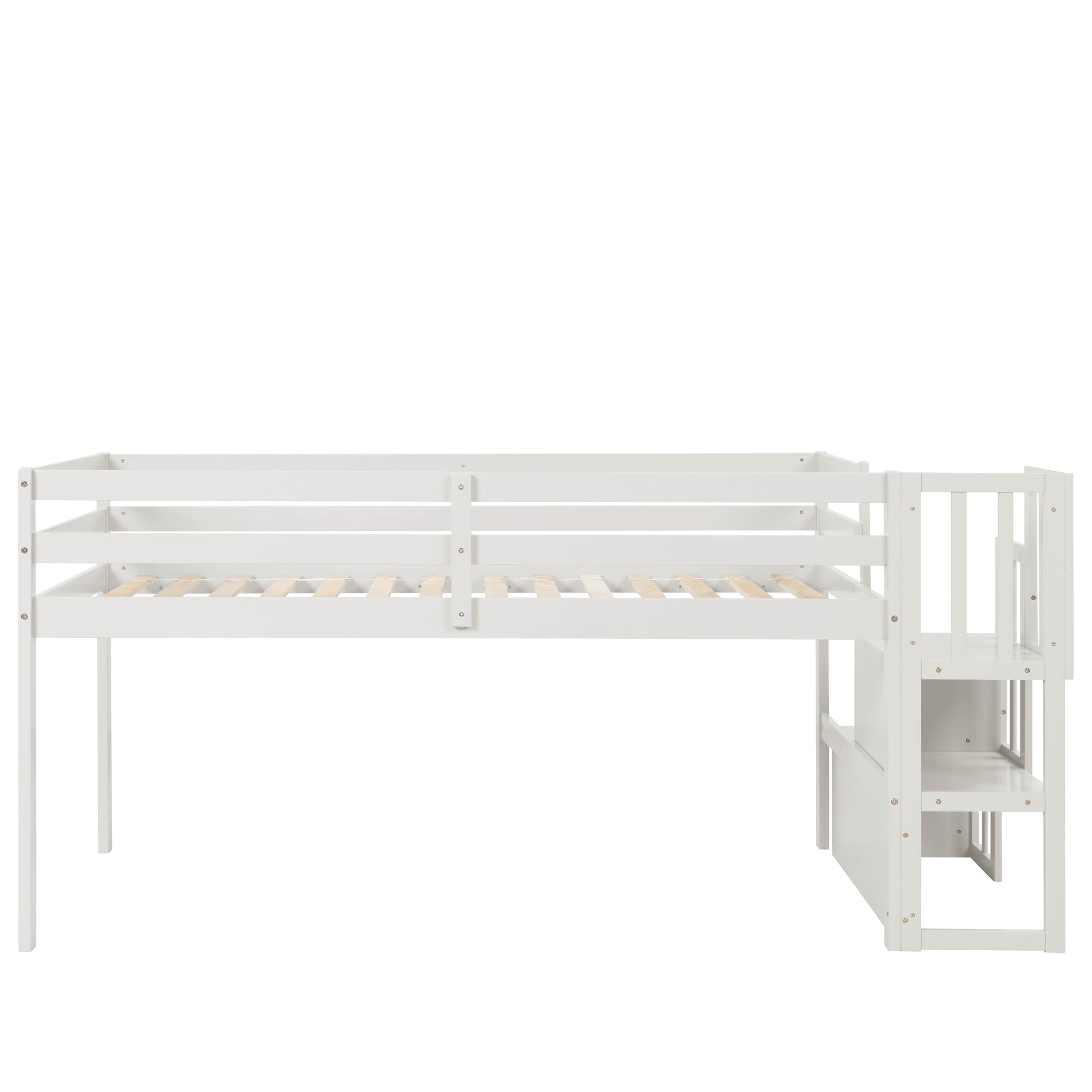 Twin Loft Bed with Staircase in White