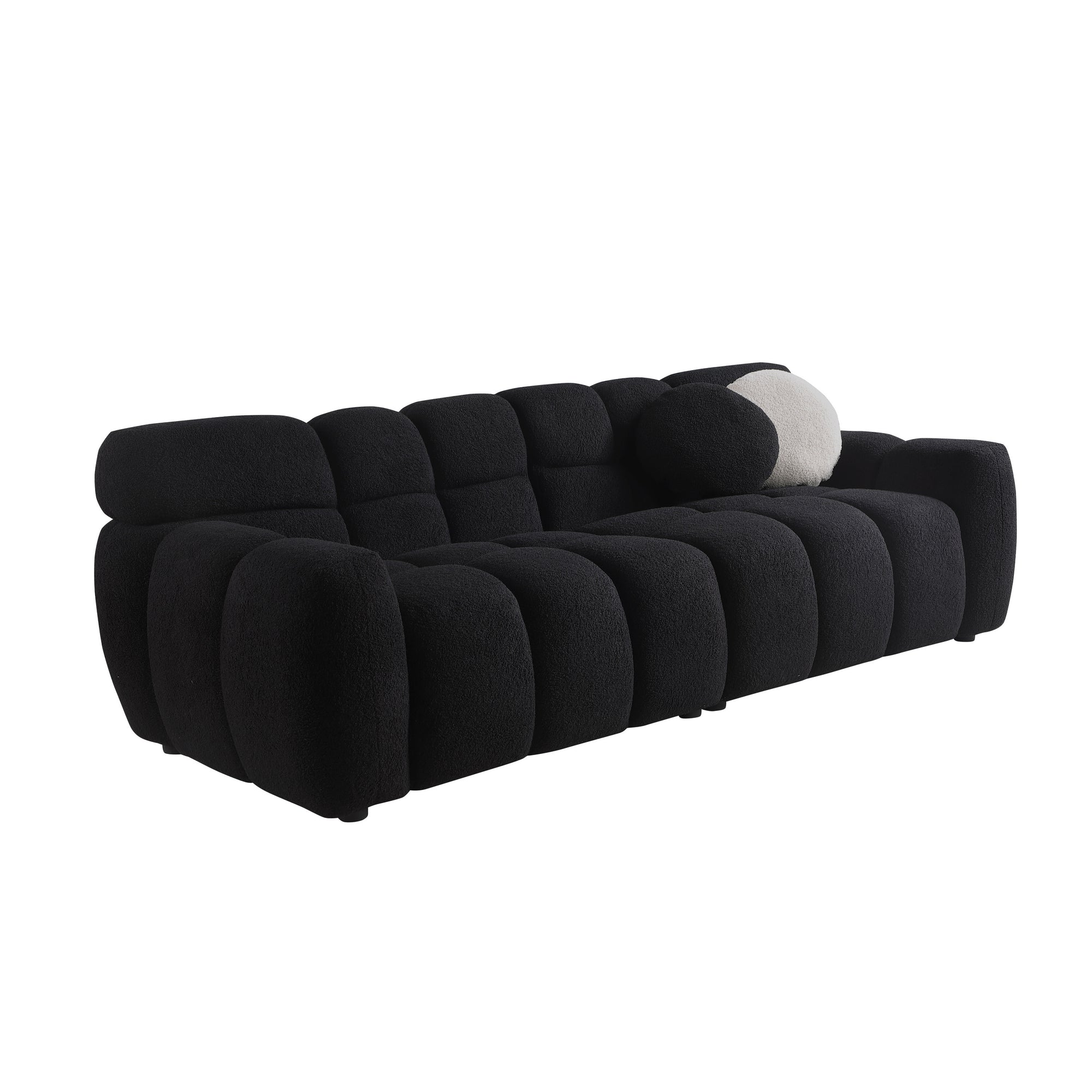 Black Boucle 3-Seater Marshmallow Sofa with Rolled Arms and Plush Foam Cushions