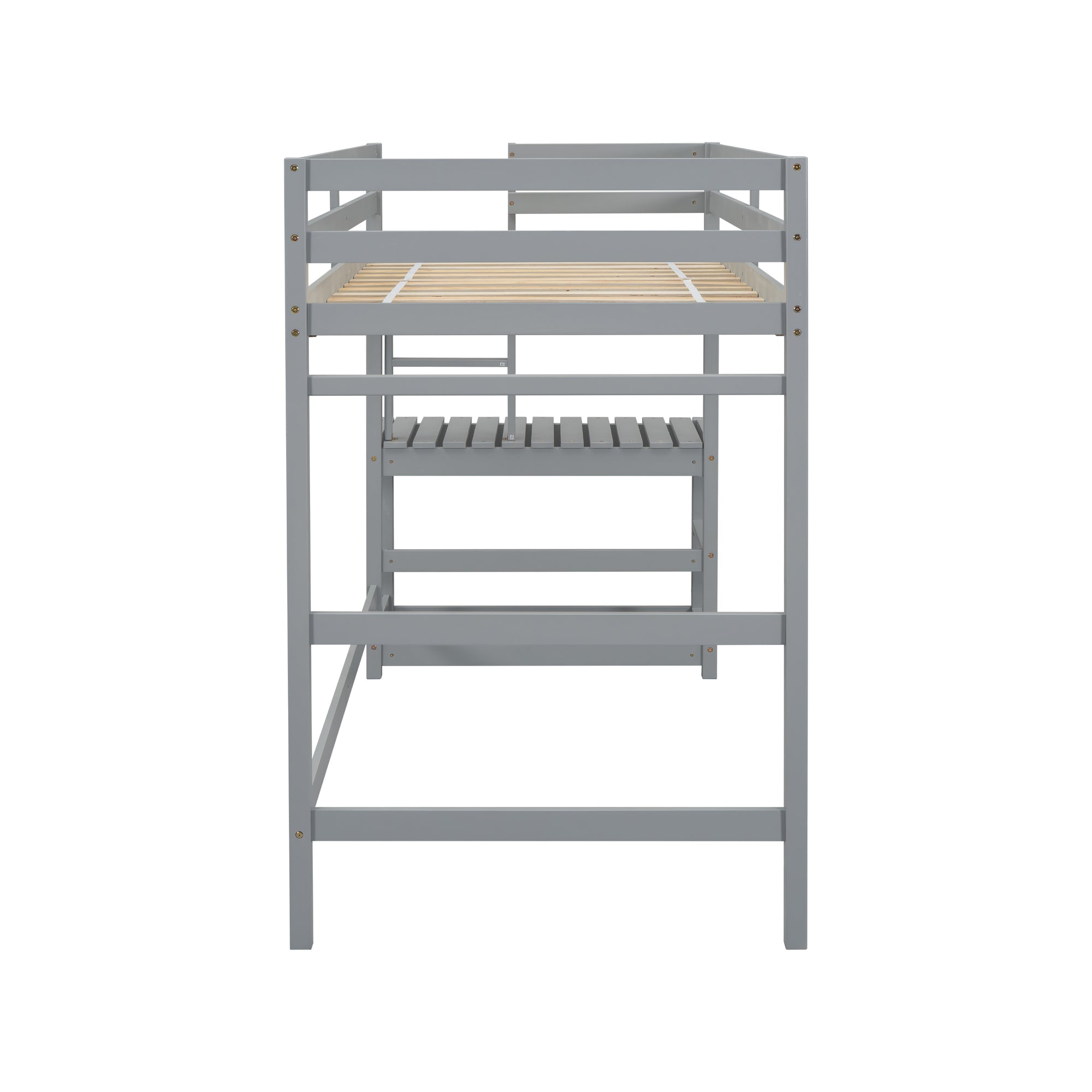 Gray Twin High Loft Bed with Ladder Landing Platform and Guardrails