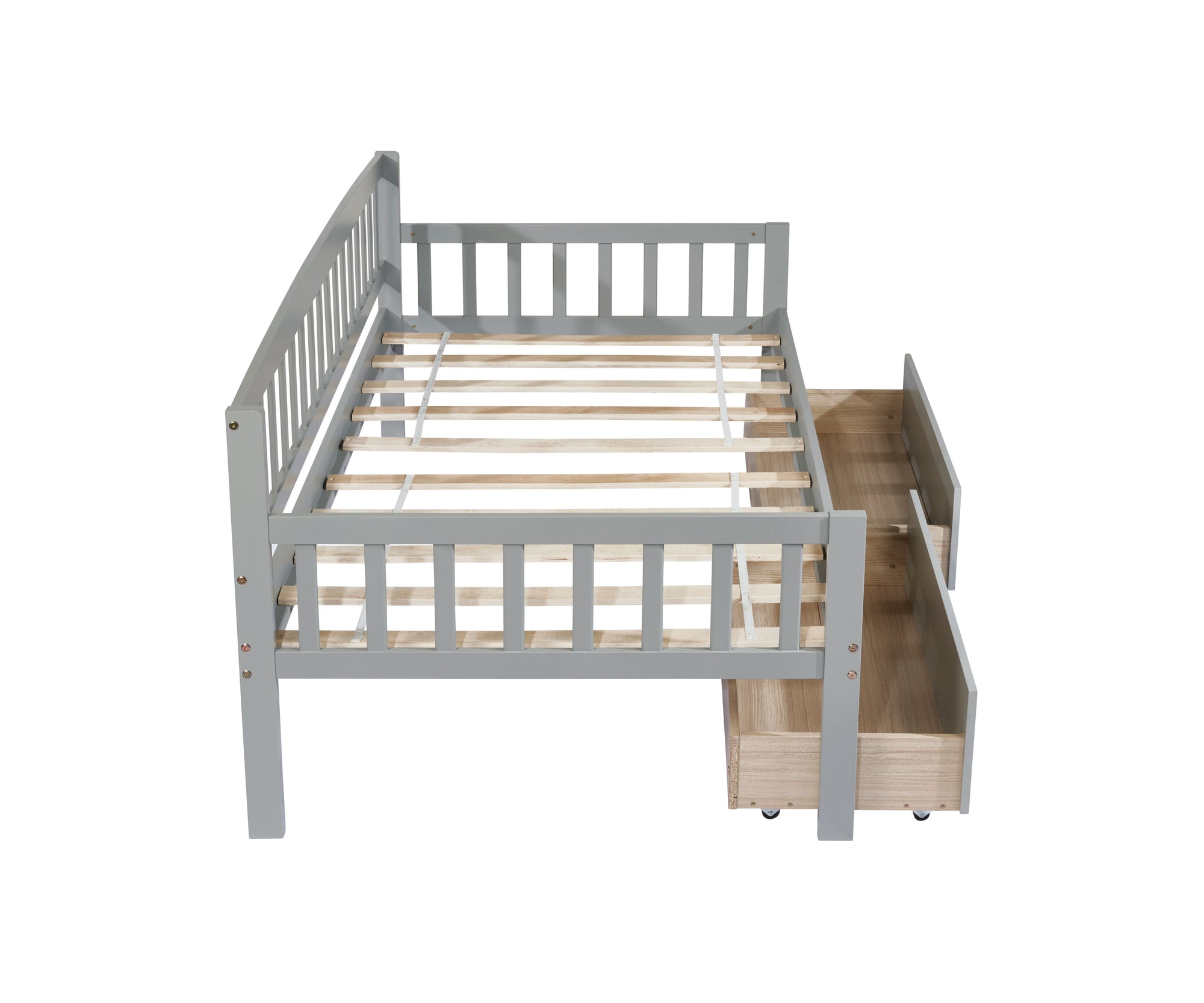 Gray Twin-Size Pine Wood Daybed with Storage Drawers, Sofa Bed Design