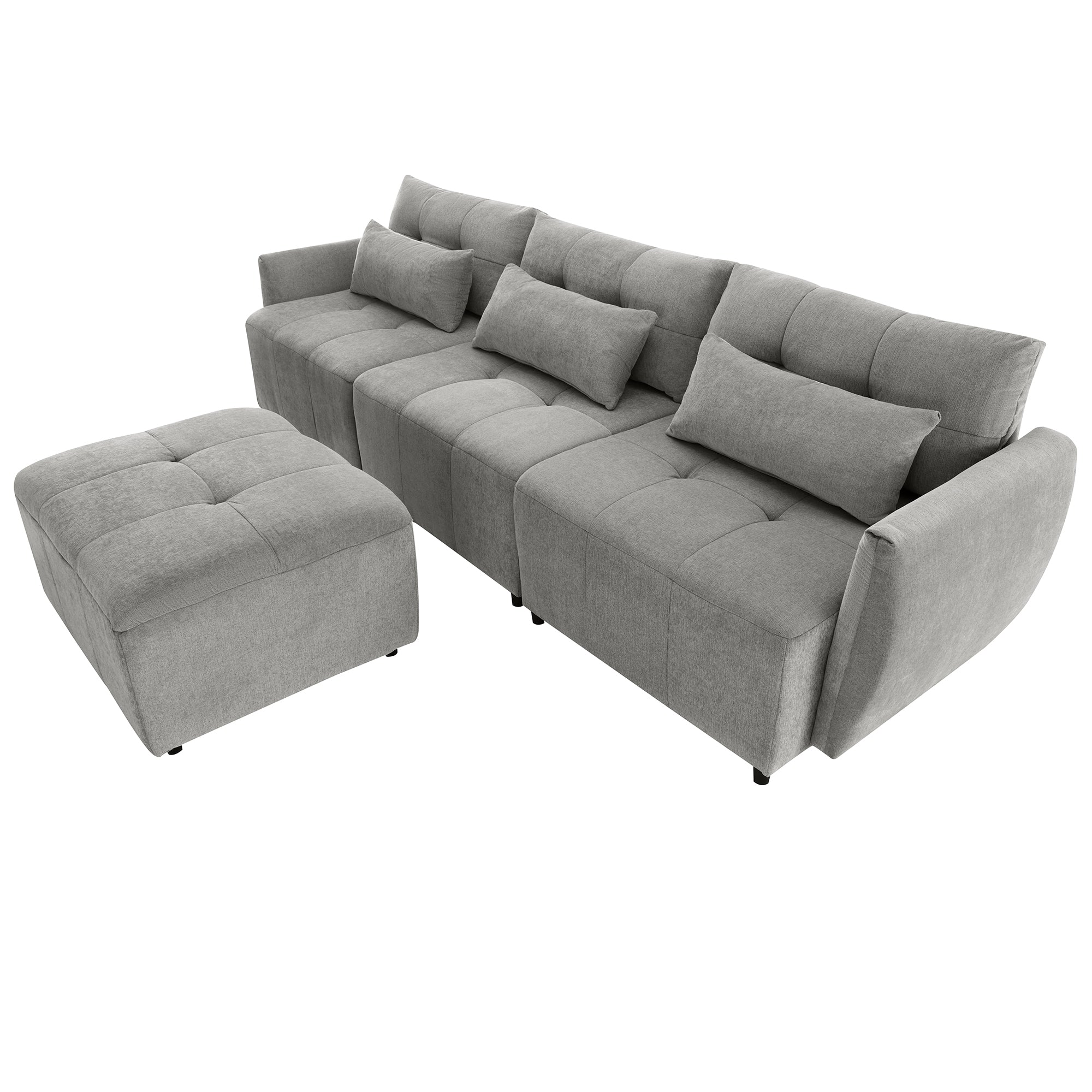 Khartoum Sectional Sofa with Movable Ottoman in Grey Chenille