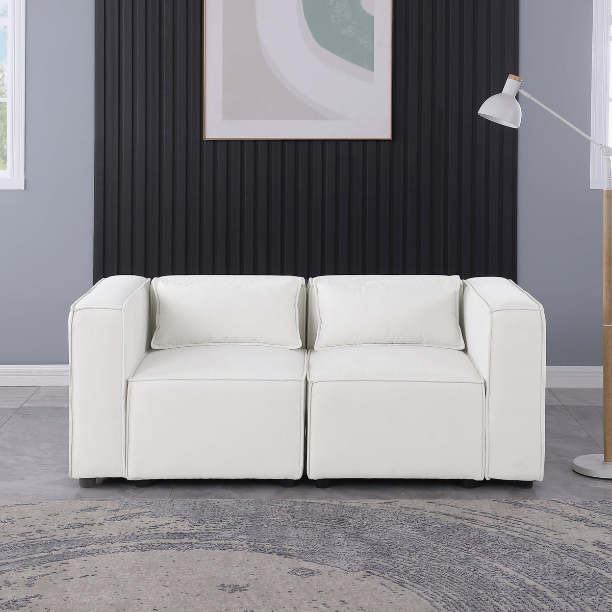 2-Seater Modular Chenille Sofa In Beige Flexible Configuration