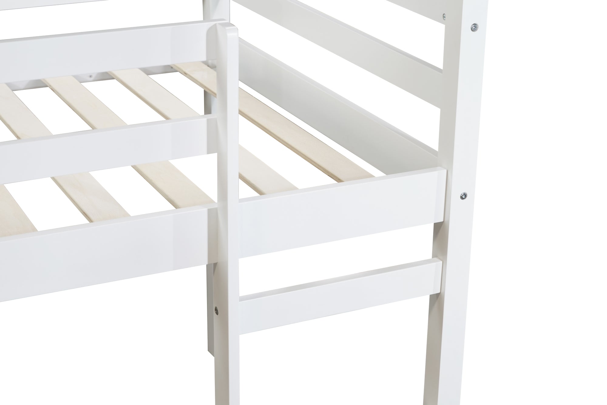 White Rubber Wood Frame Twin Loft Bed with Ladder and Storage Space