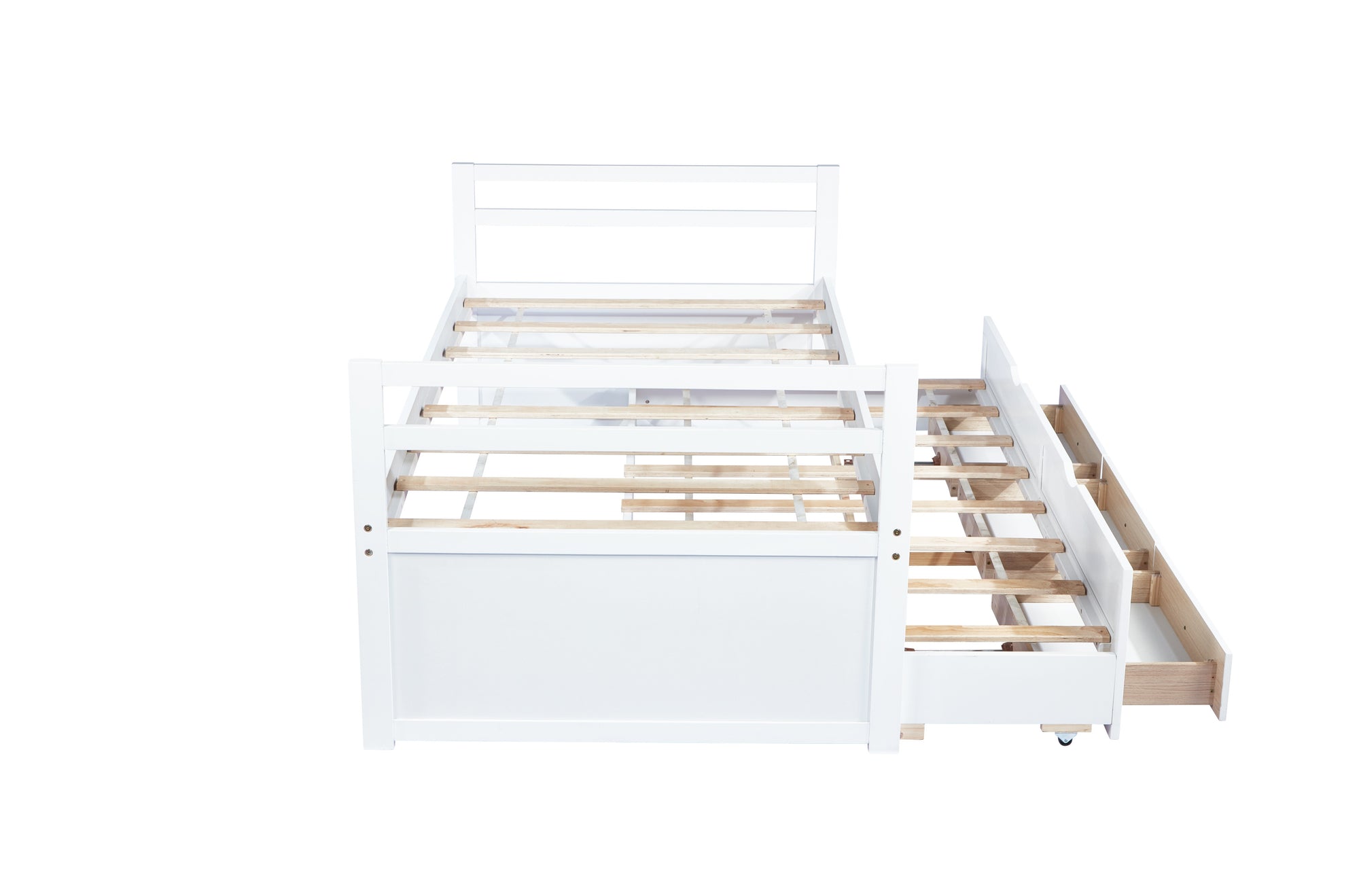 White Pine Twin Size Bed with Headboard, Footboard, Trundle, and Storage Drawers