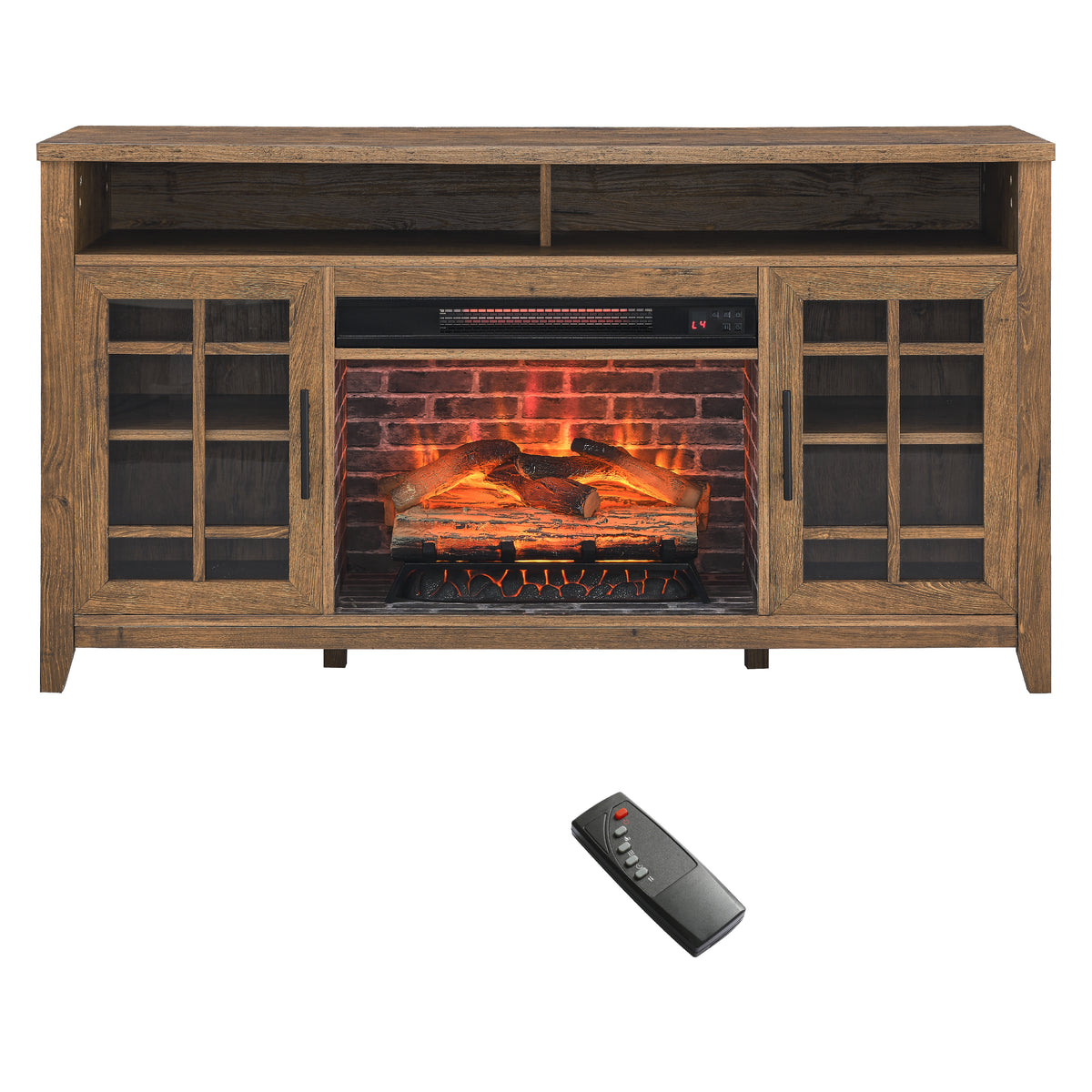 55 Inch TV Media Stand with Electric Fireplace Heater In Reclaimed Barnwood Color