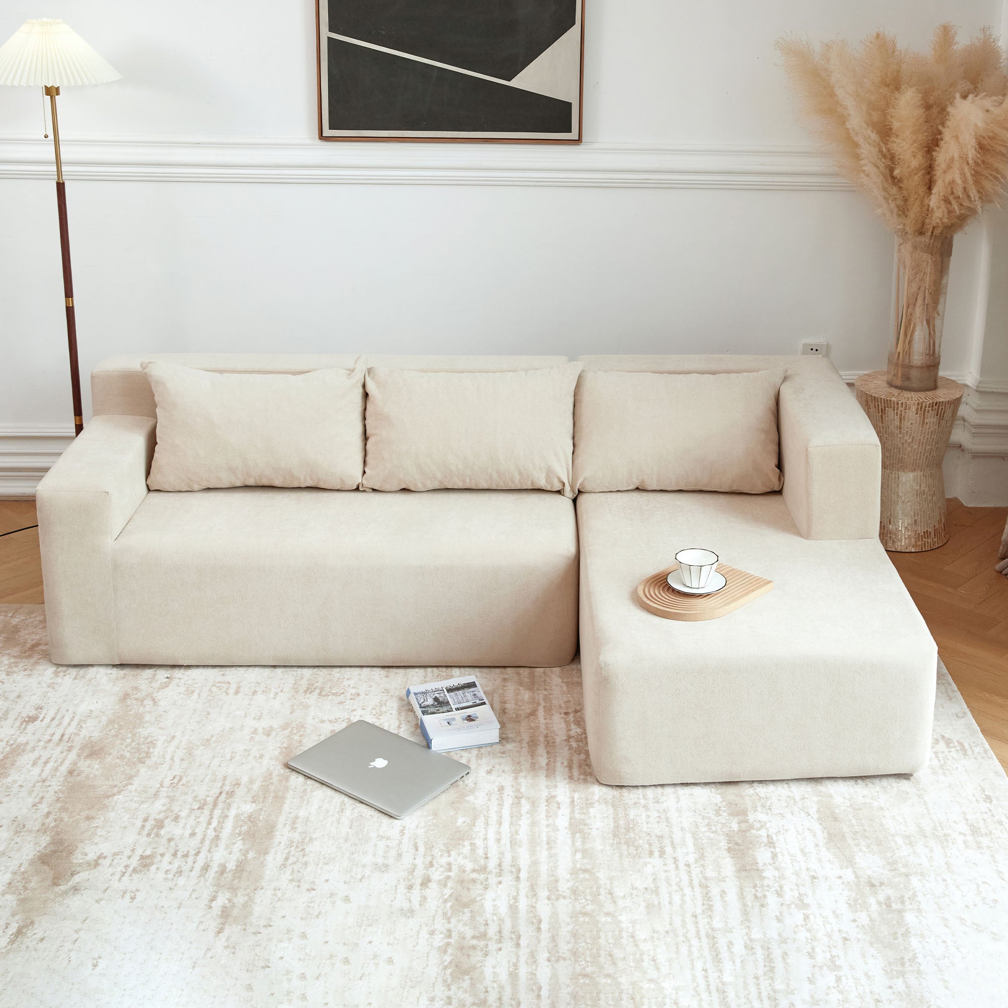 Kigali L-Shape Minimal Modular Sofa in Khaki Beige