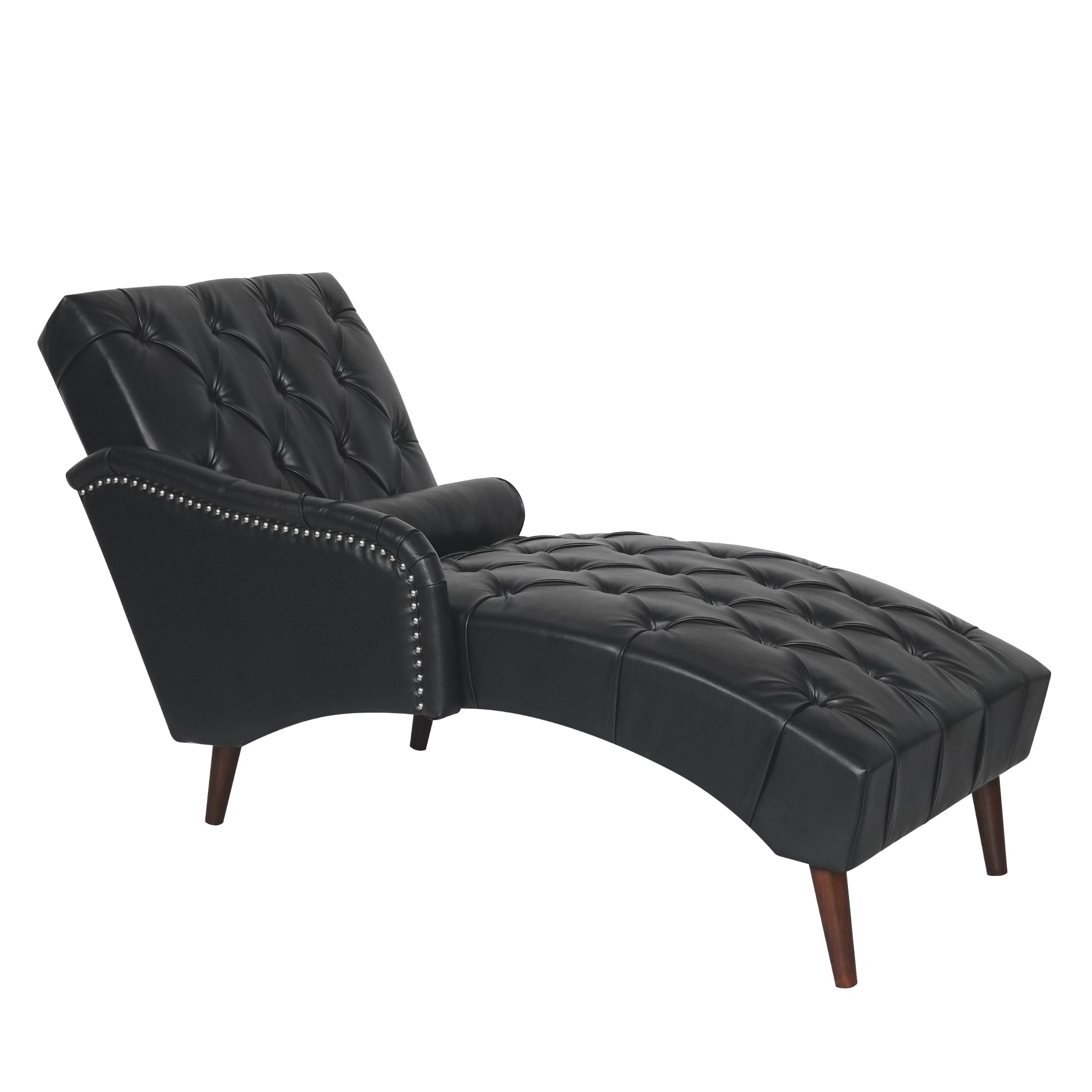 Black Faux Leather Chaise Lounge Arm Chair