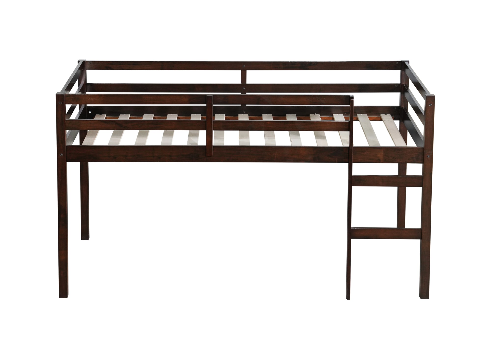 Espresso Twin Loft Bed with Ladder and Strengthened Slats