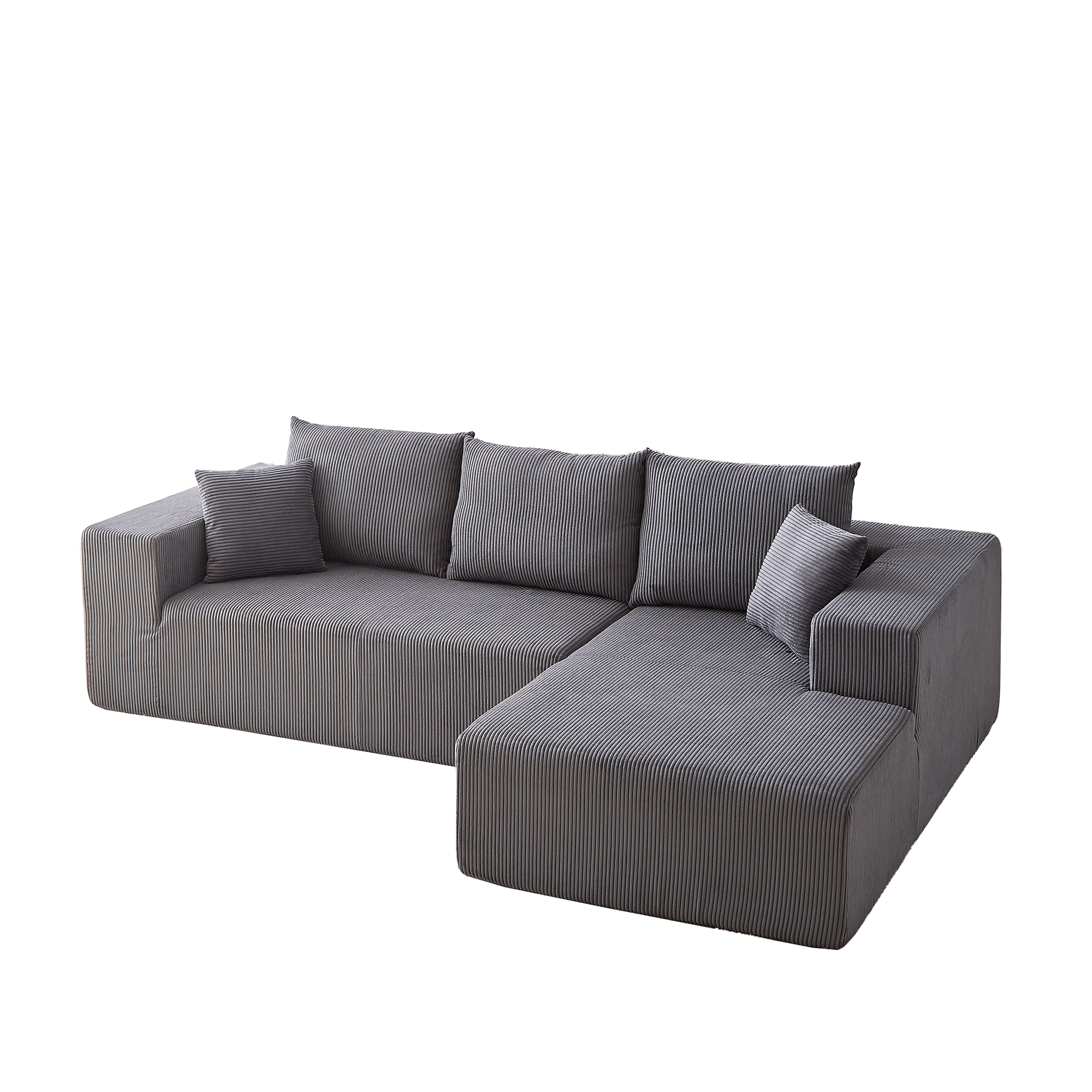 Modern Corduroy Upholstered Sectional Sofa Couch Set With Modular Design And Five Pillows For Customizable Comfort In Grey