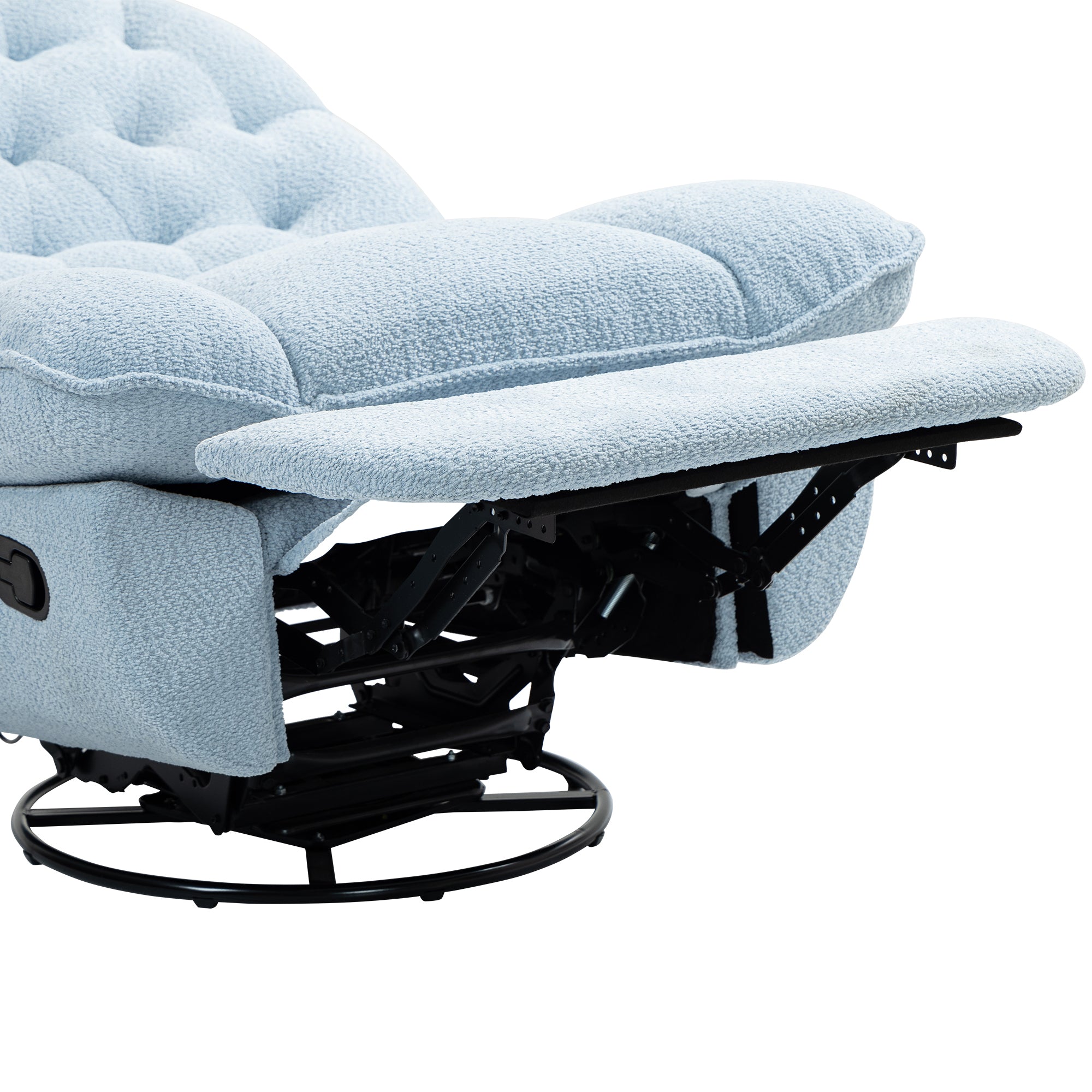 Baby Blue Upholstered Push-Back Recliner with Glider & Swivel