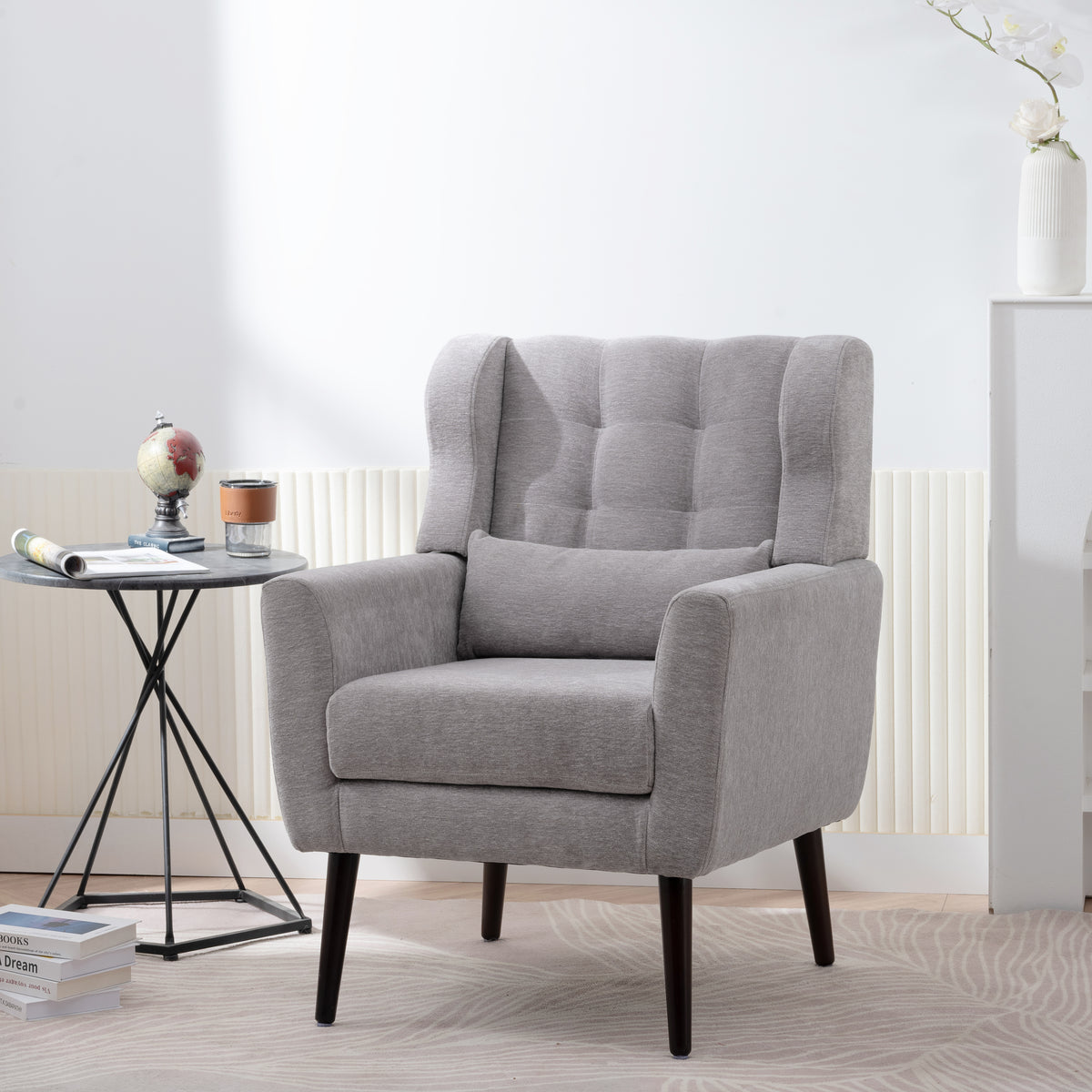 Modern Accent Chair - Stylish Chenille Armchair for Living Room, Gray Upholstered Comfort