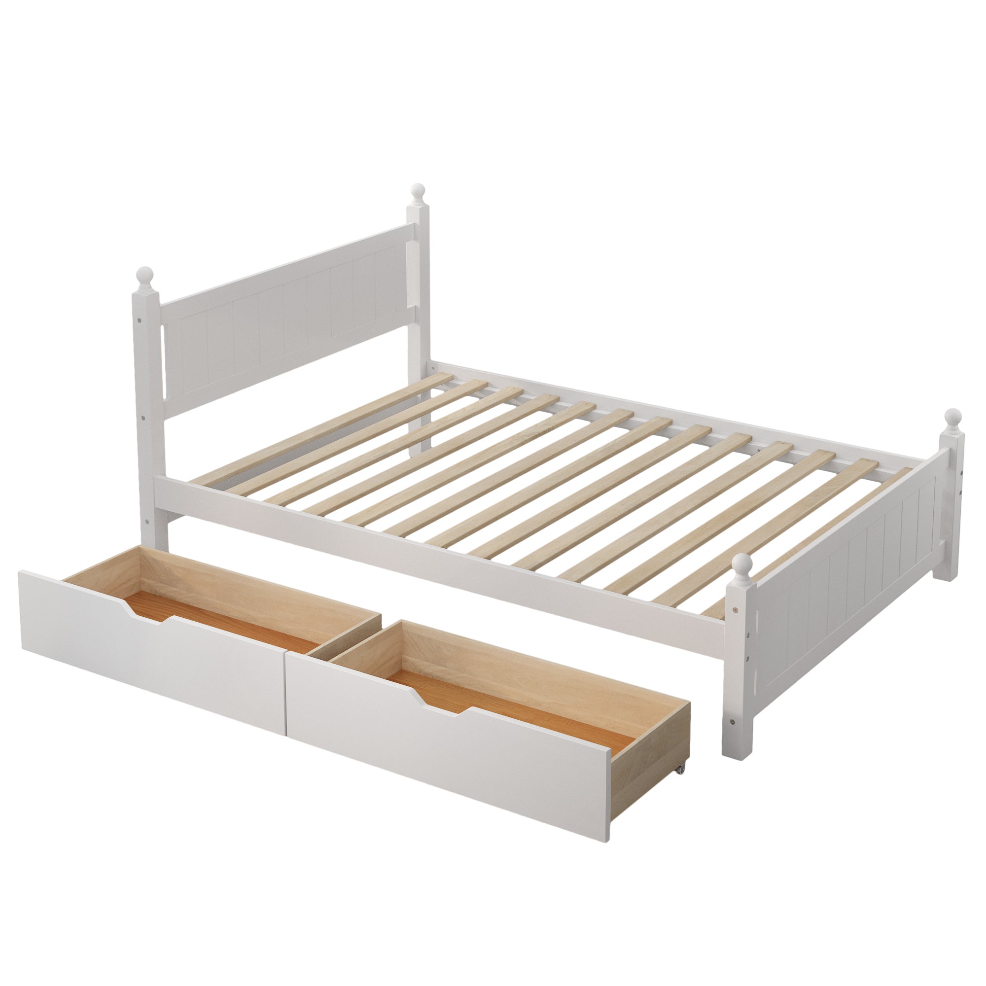 Mid-Century Modern Full Platform Bed Frame With 2 Drawers