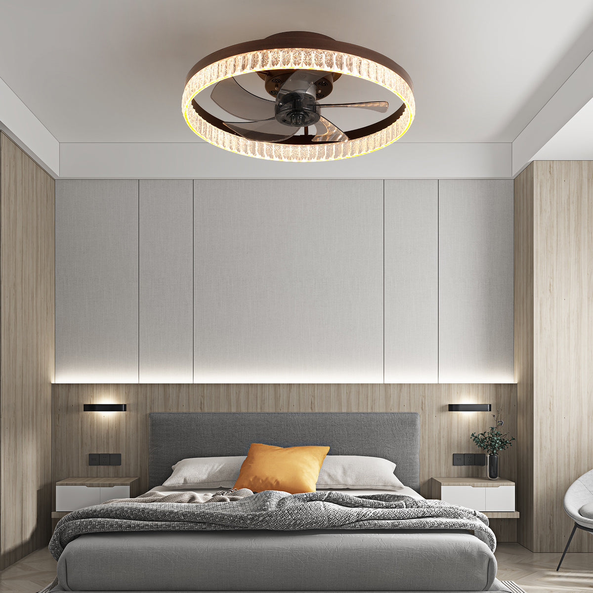 Aestin&#39;s Modern Brown Ceiling Fan with Dimmable LED Light