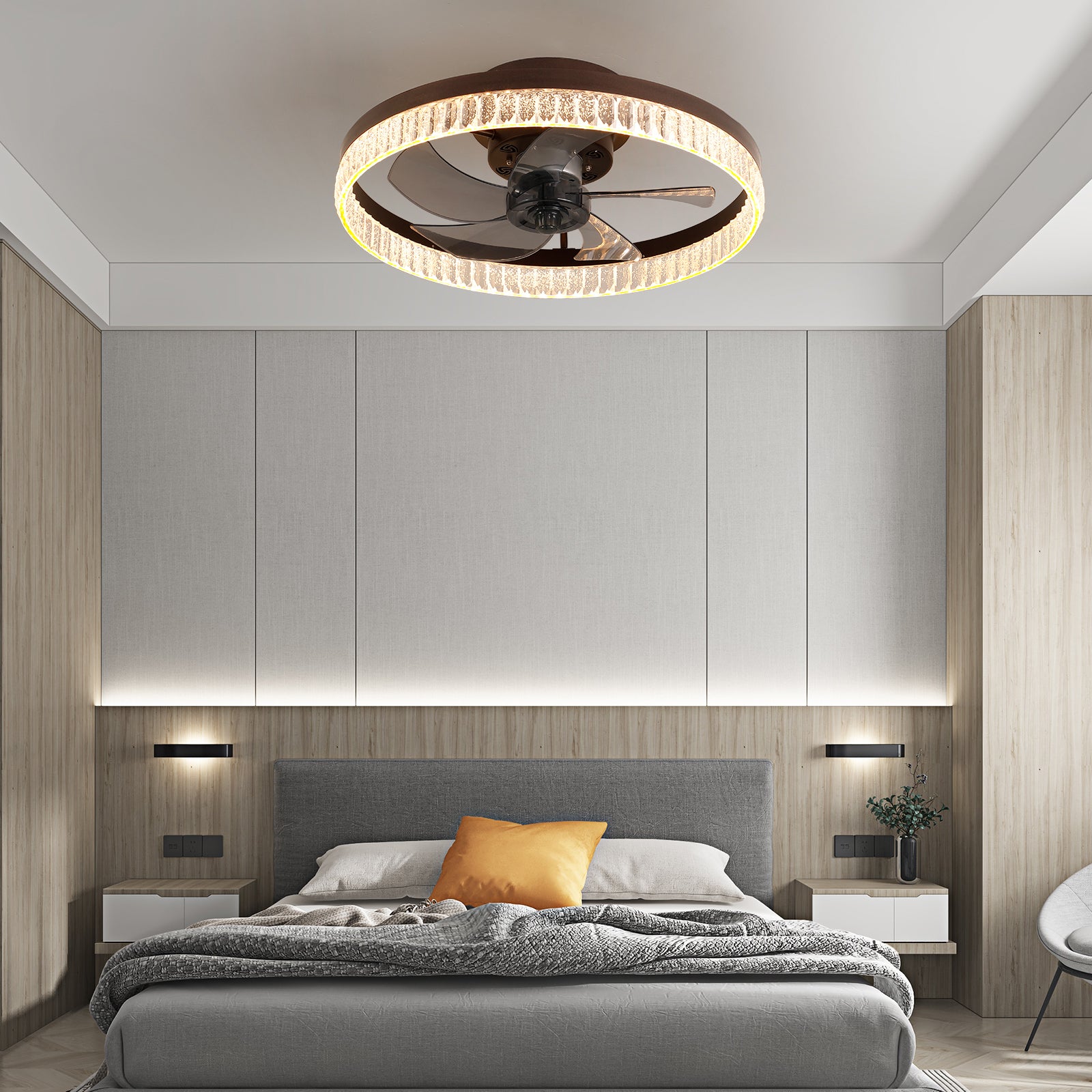 Modern Brown Ceiling Fan with Dimmable LED Light