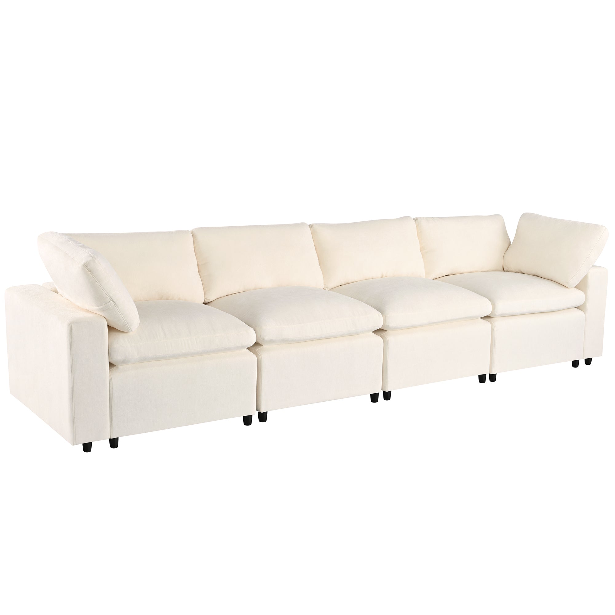 4-Seater Modular Sofa with Wireless Charging & Bluetooth - Beige