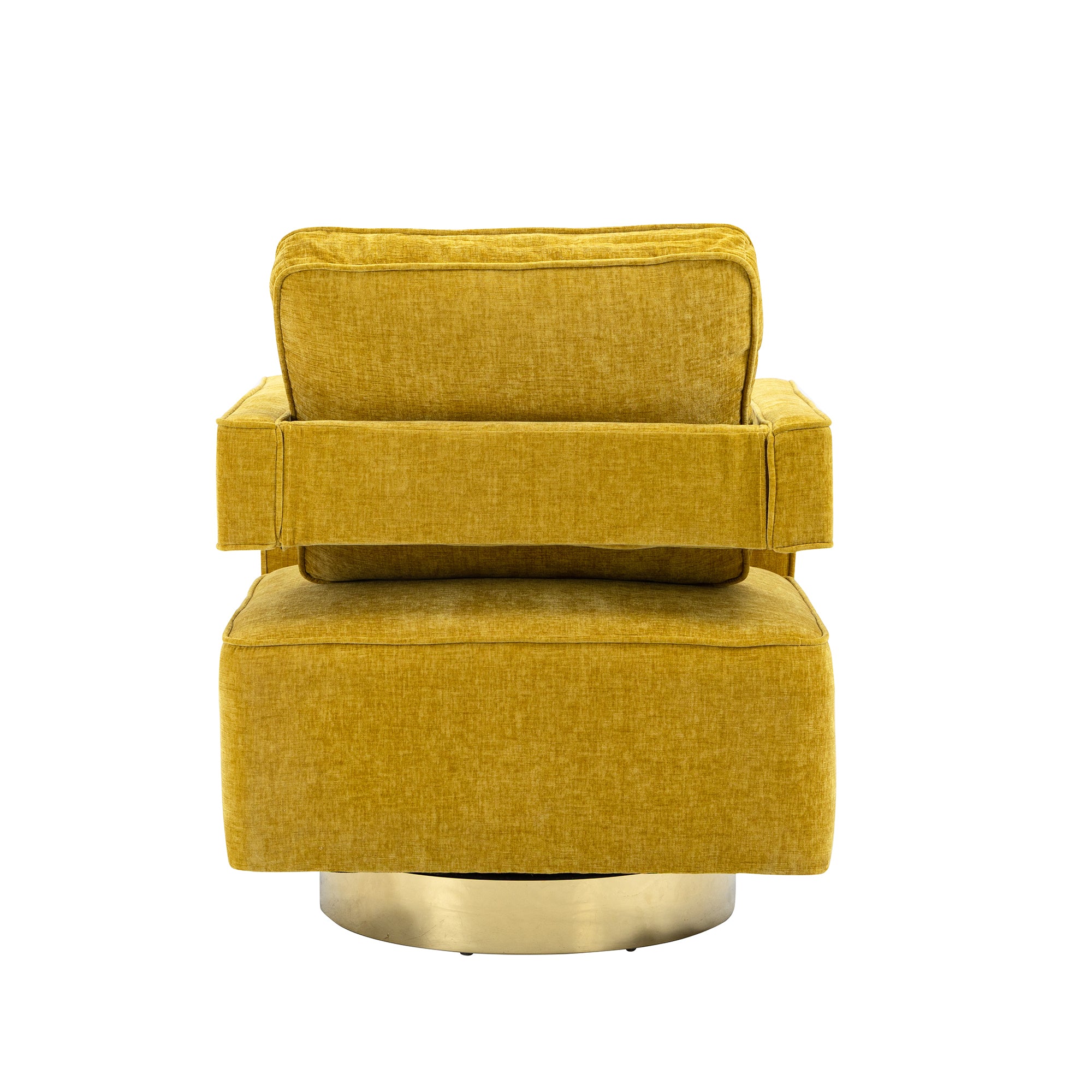 Open Back Mustard Chenille Swivel Accent Chair With Gold Stainless Steel Base