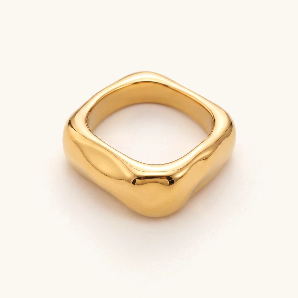 18k Textured Square Ring in gold, view from above