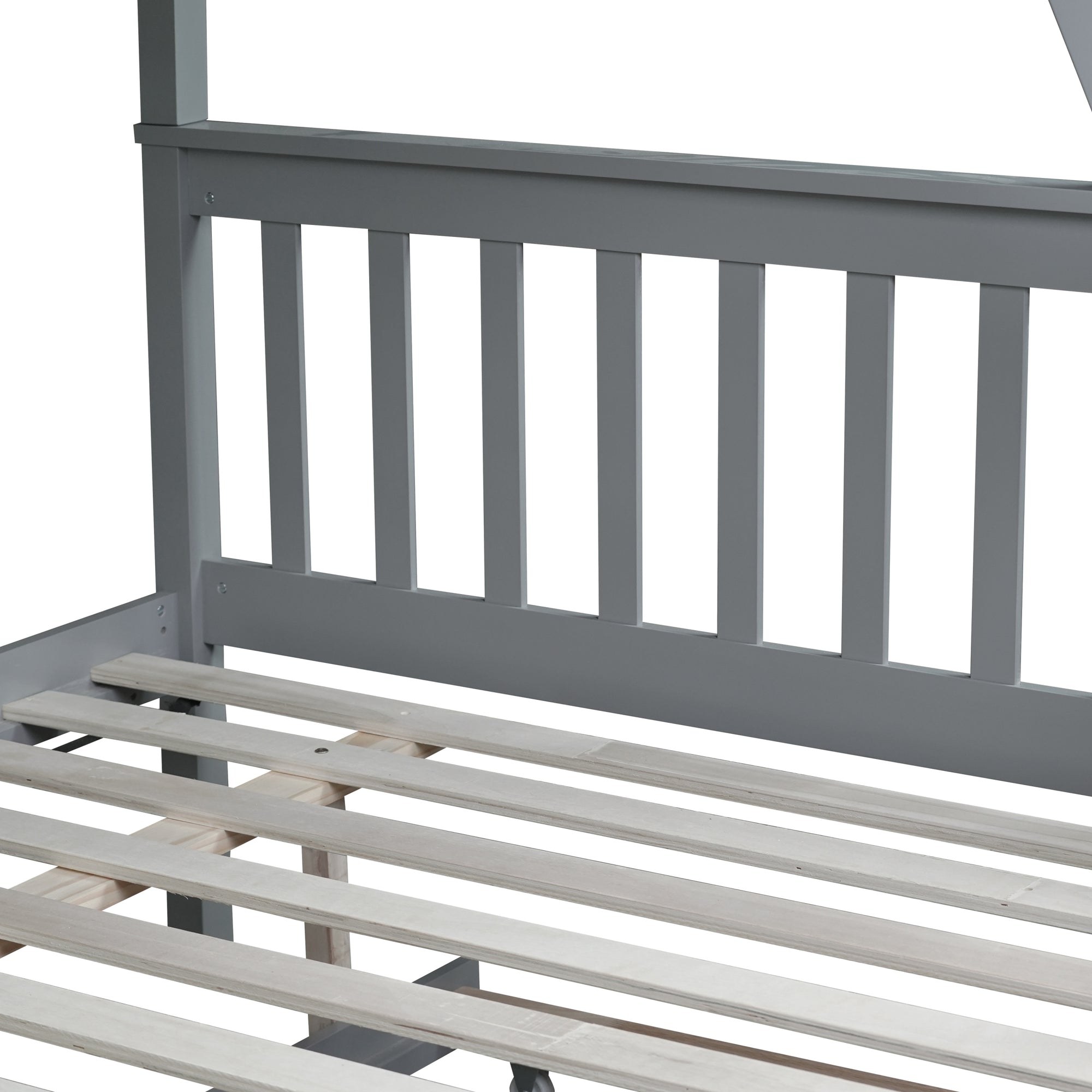 Convertible Gray Twin Over Full Rubber Wood Bunk Bed with Trundle