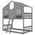 Gray Twin Over Twin House Bunk Bed with Roof, Windows, and Door