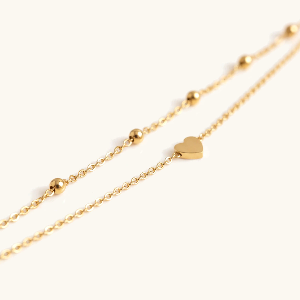 Mini Heart Double Layer Love Anklet, close-up of the ball chain