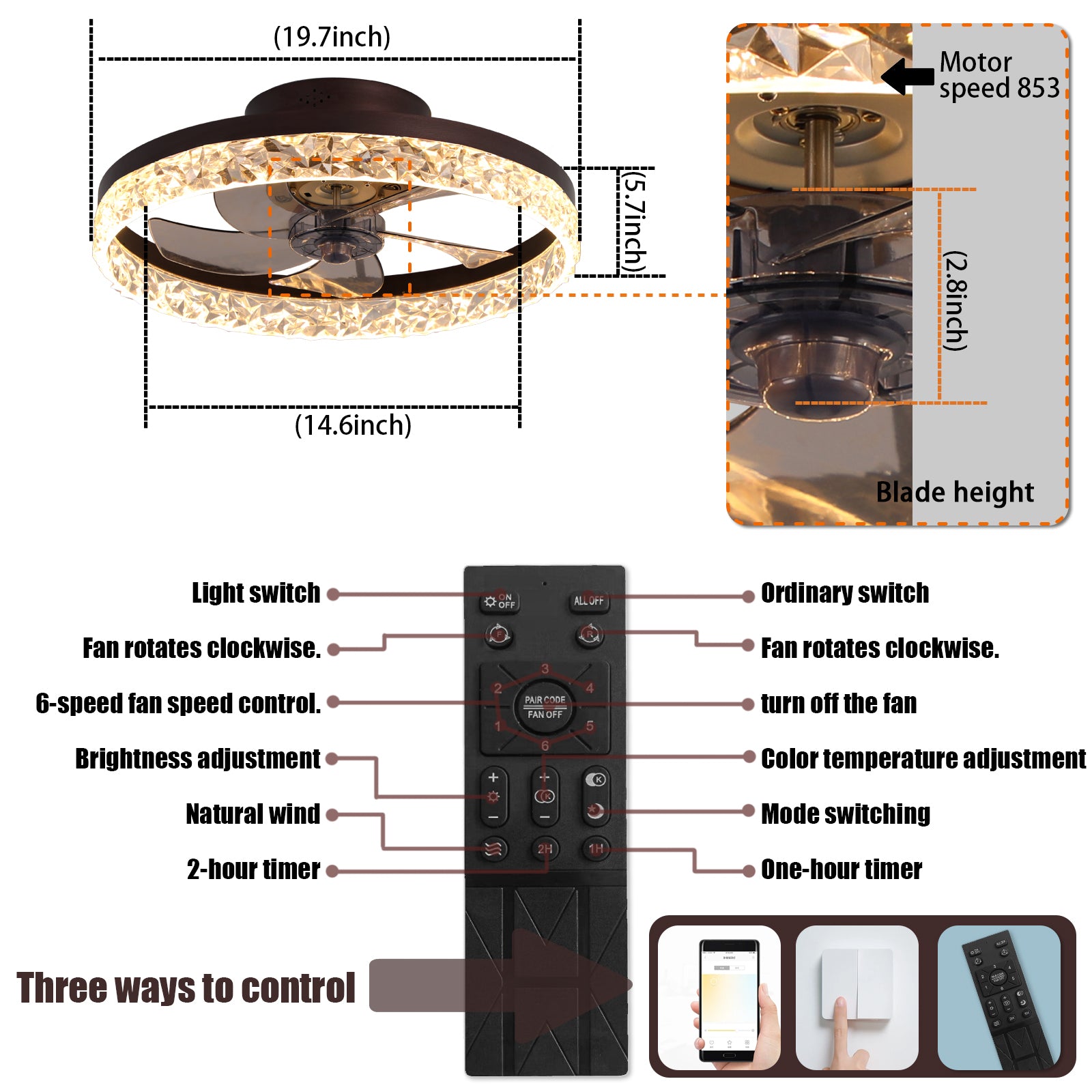 Ceiling Fan with Lights and Dimmable LED