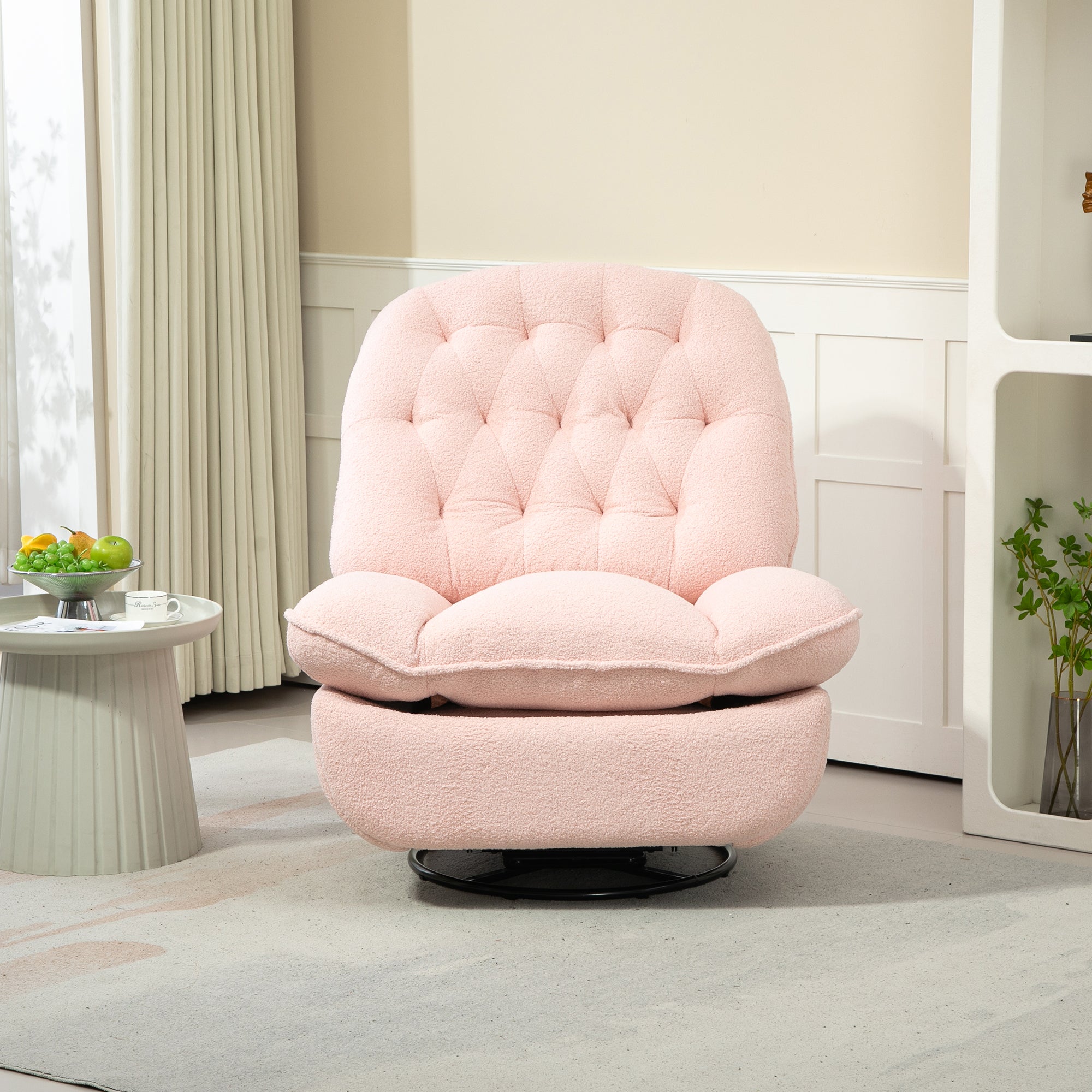 Pink Upholstered Push-Back Recliner with Glider & Swivel