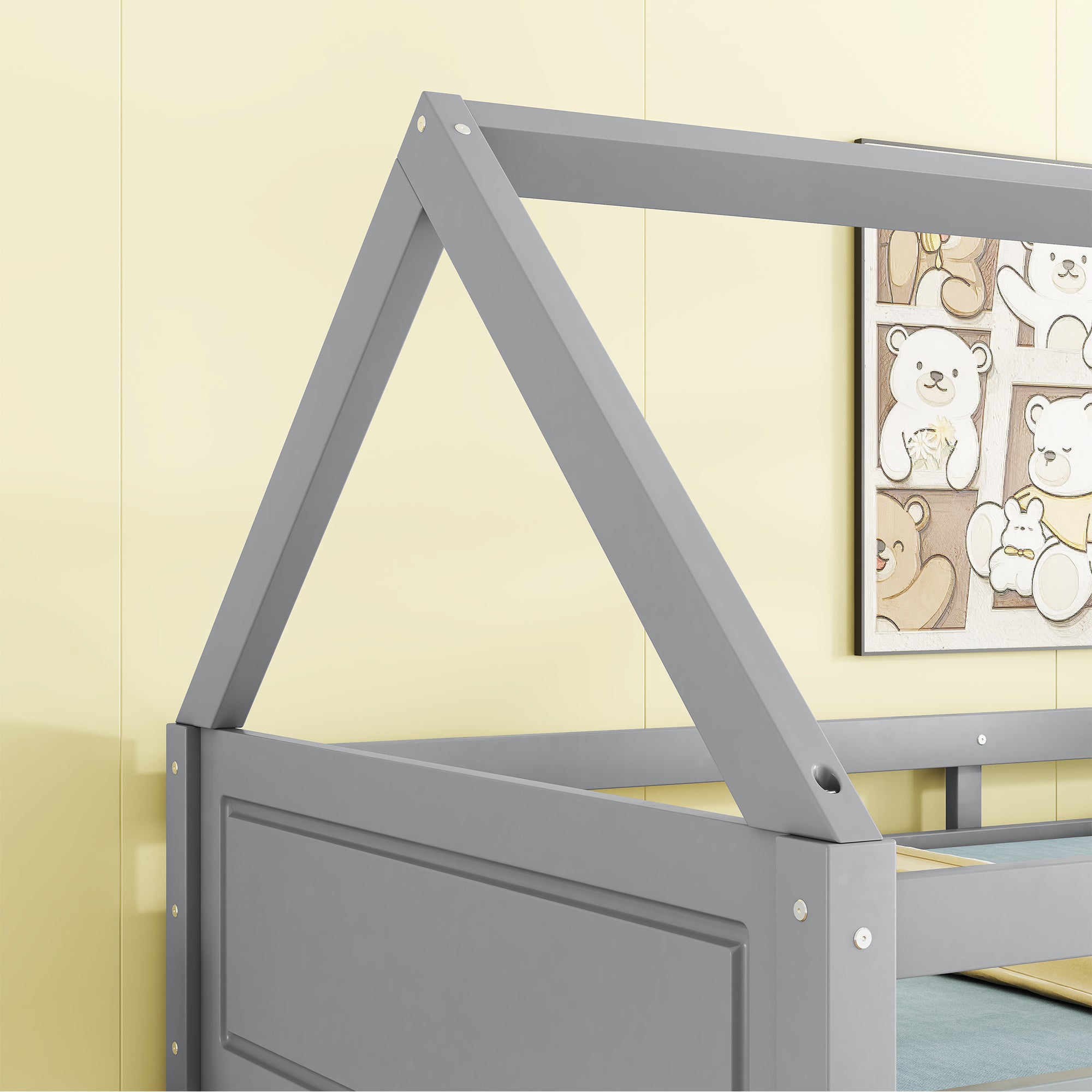 Light Gray Twin Over Twin House Floor Bunk Bed