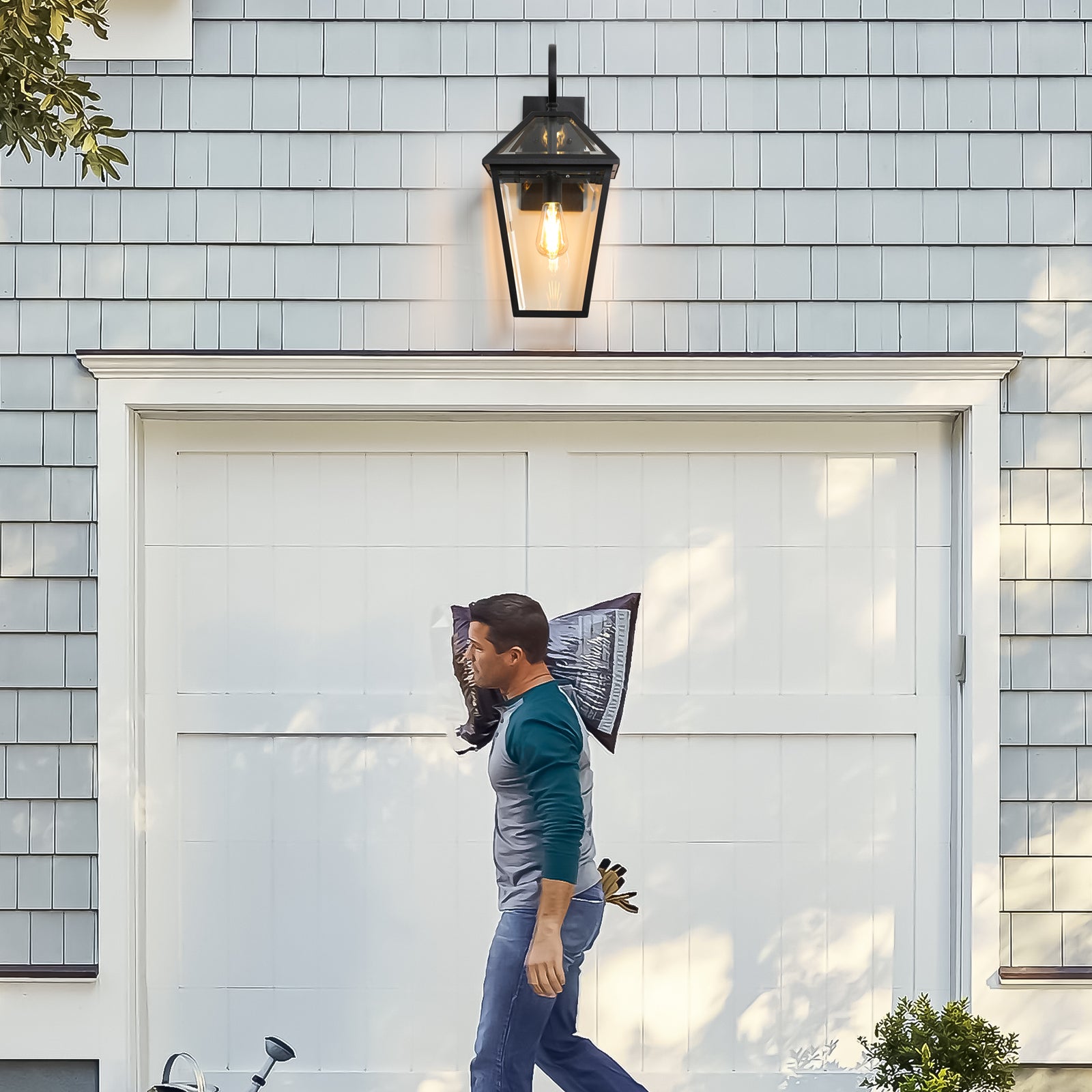 Pair of Outdoor Wall Lamps with Modern Lantern Design