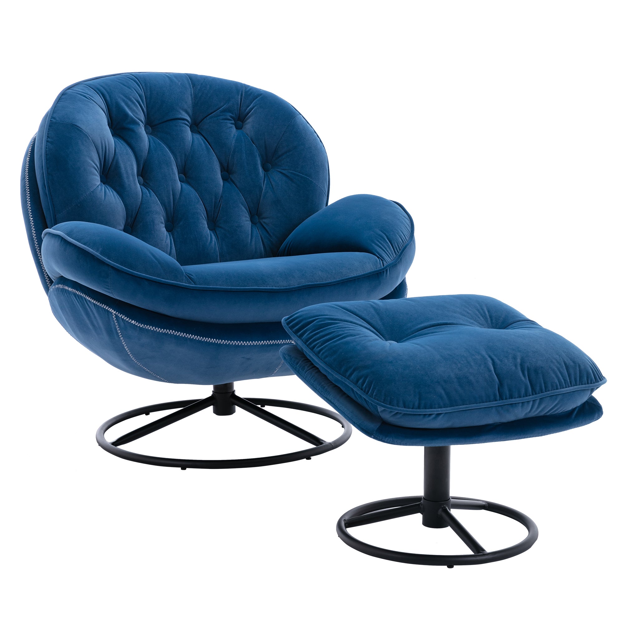 Blue Velvet Accent Chair with Ottoman