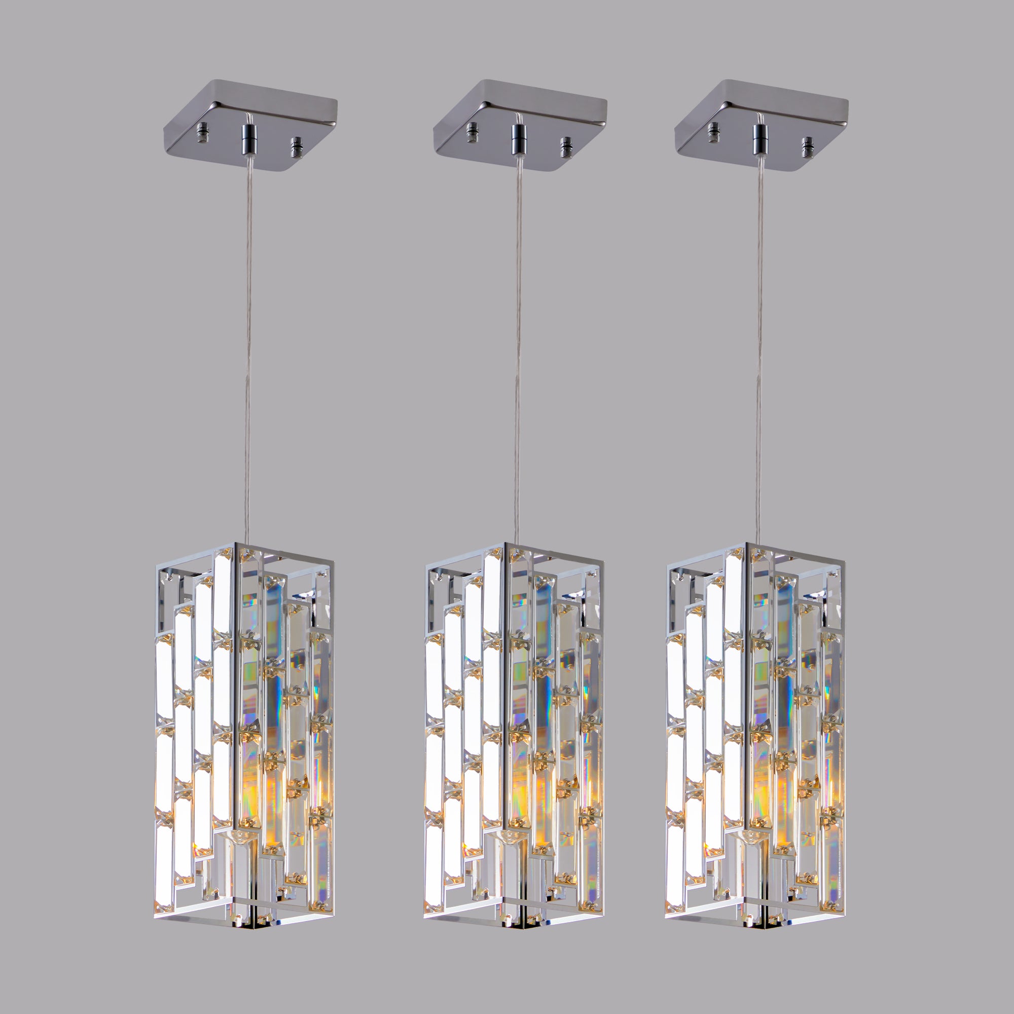 Set of 3 Adjustable Hanging Ceiling Lamp with Crystal Prism