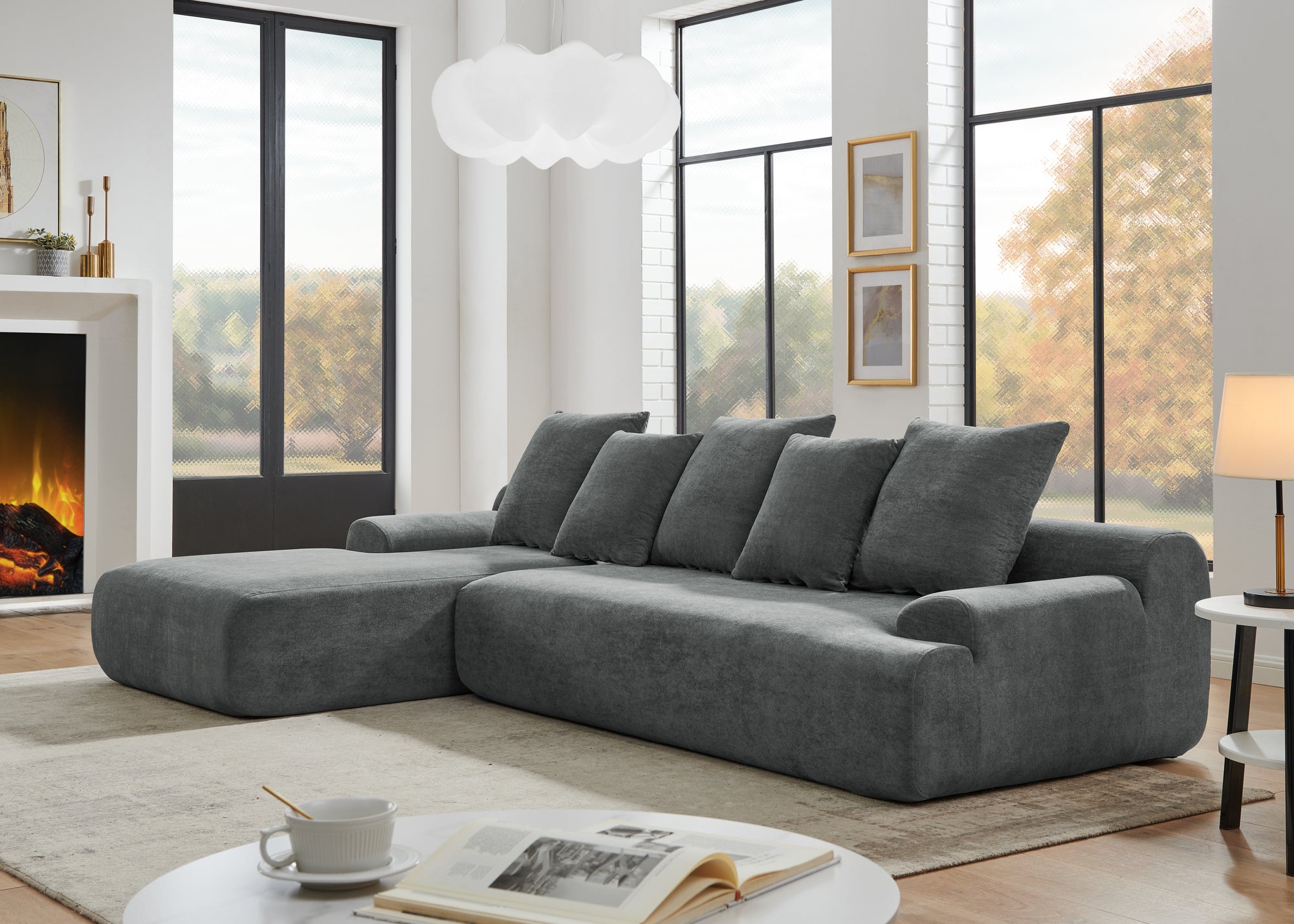 Durban 4-Seat Velvet Modular Sofa in Gray