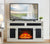 Embossed Pattern TV Stand with Fireplace Insert and Storage In White