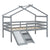 Gray Twin Low Loft House Bed with Slide, Ladder, and Roof Frame