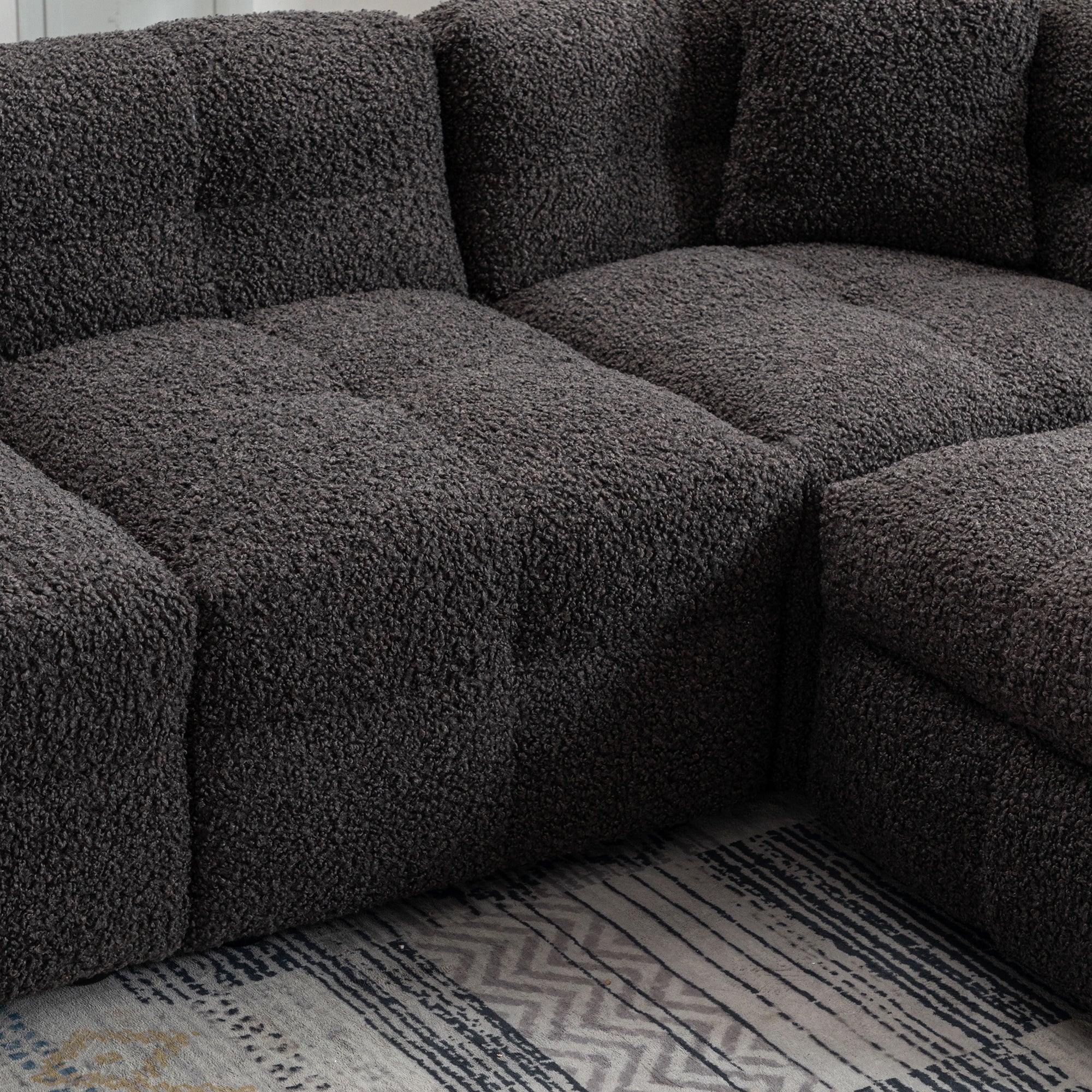 Gray Teddy Fleece Sectional Sofa with Multi-Functional Storage Ottoman