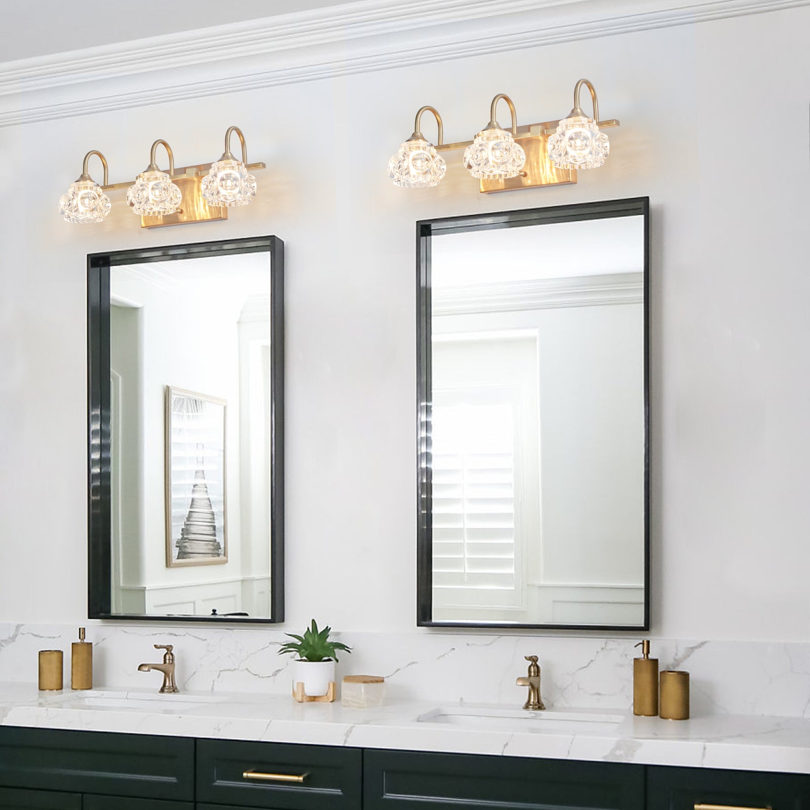 3-Light Gold Modern Crystal Bathroom Vanity Light