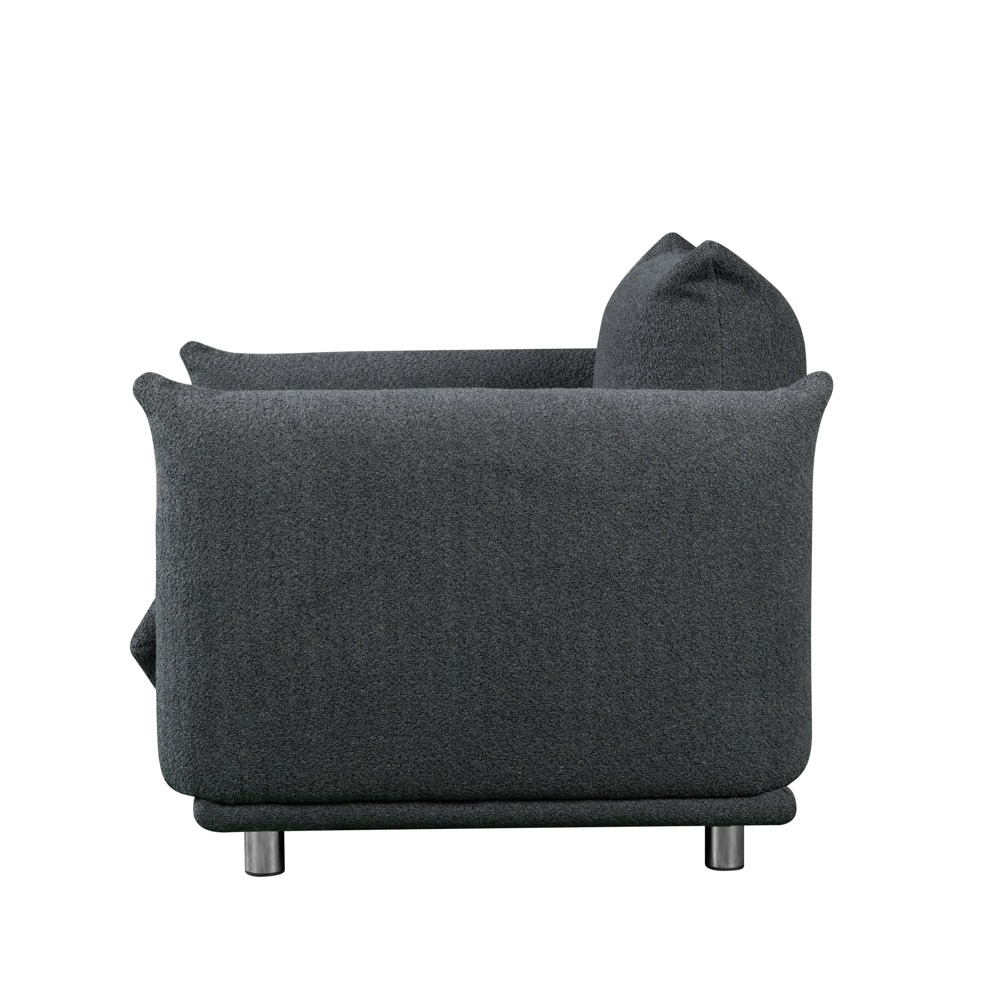 Cozy Oversized Accent Chair Upholstered in Black Lambswool Fabric