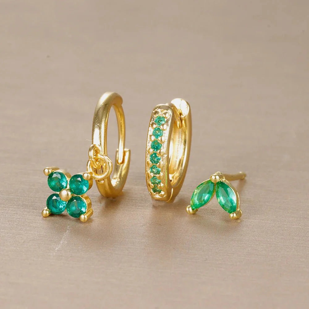 3pc dainty floral huggie whale earrings set 530331