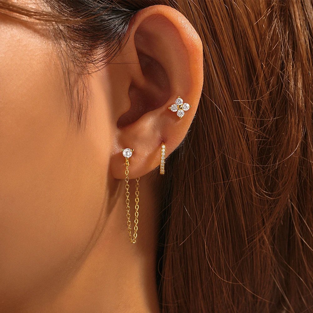 3pc dainty floral tassel chain earrings set 493046