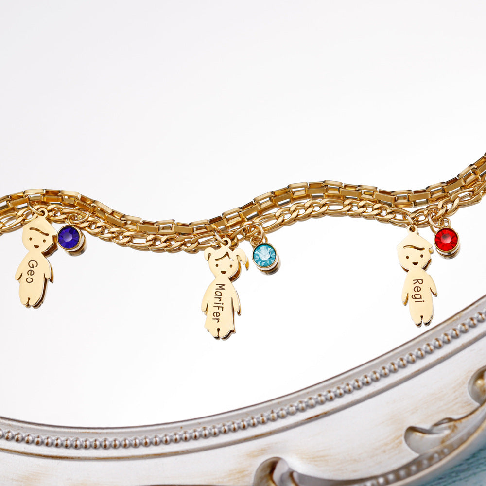 Linked Family Charm with Birthstone Bracelet
