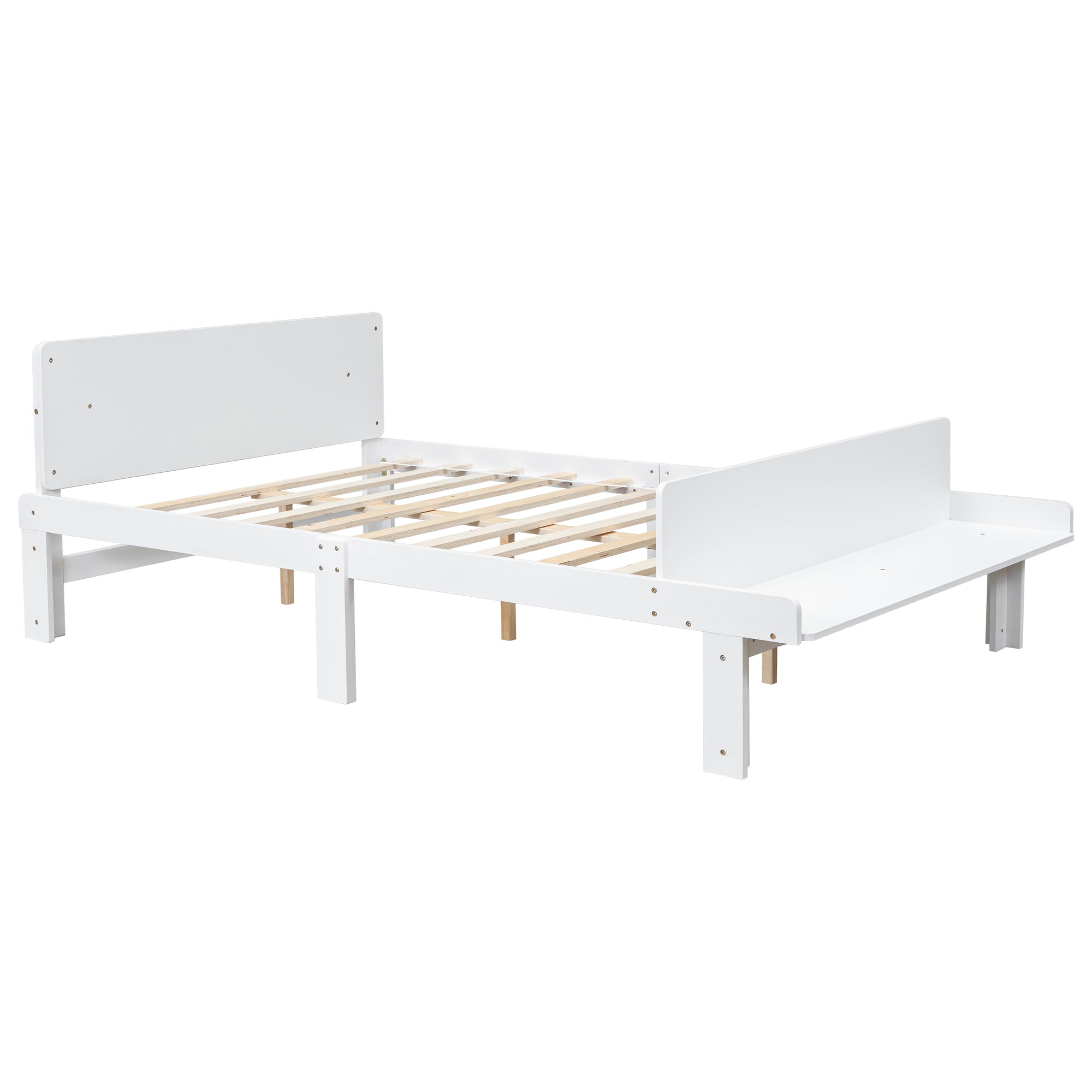 Full Sized Bed with Footboard Bench in White