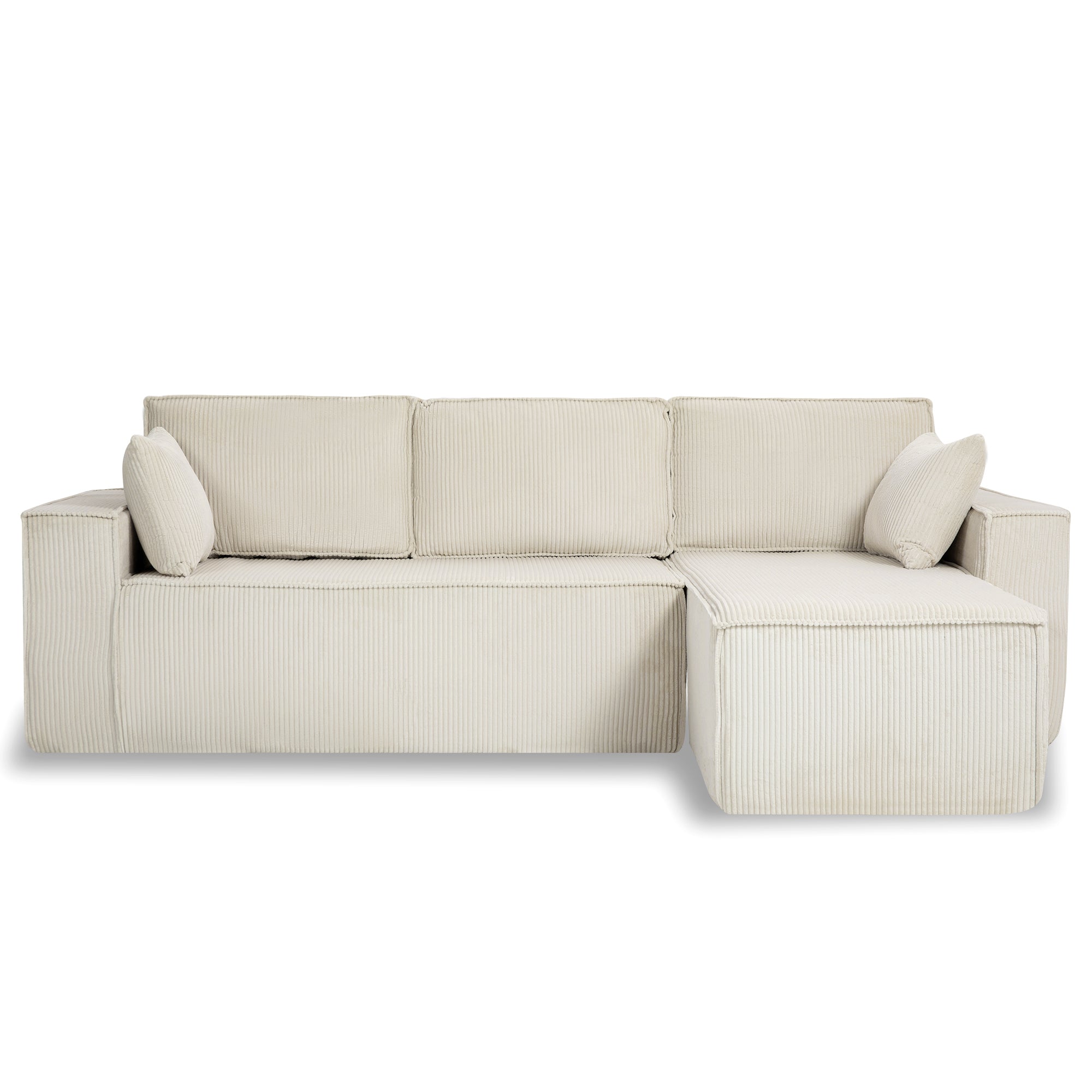 L-Shape Modular Sectional Sofa With Full-Foam Structure and Premium Corduroy Upholstery for Flexible Living Spaces In Beige