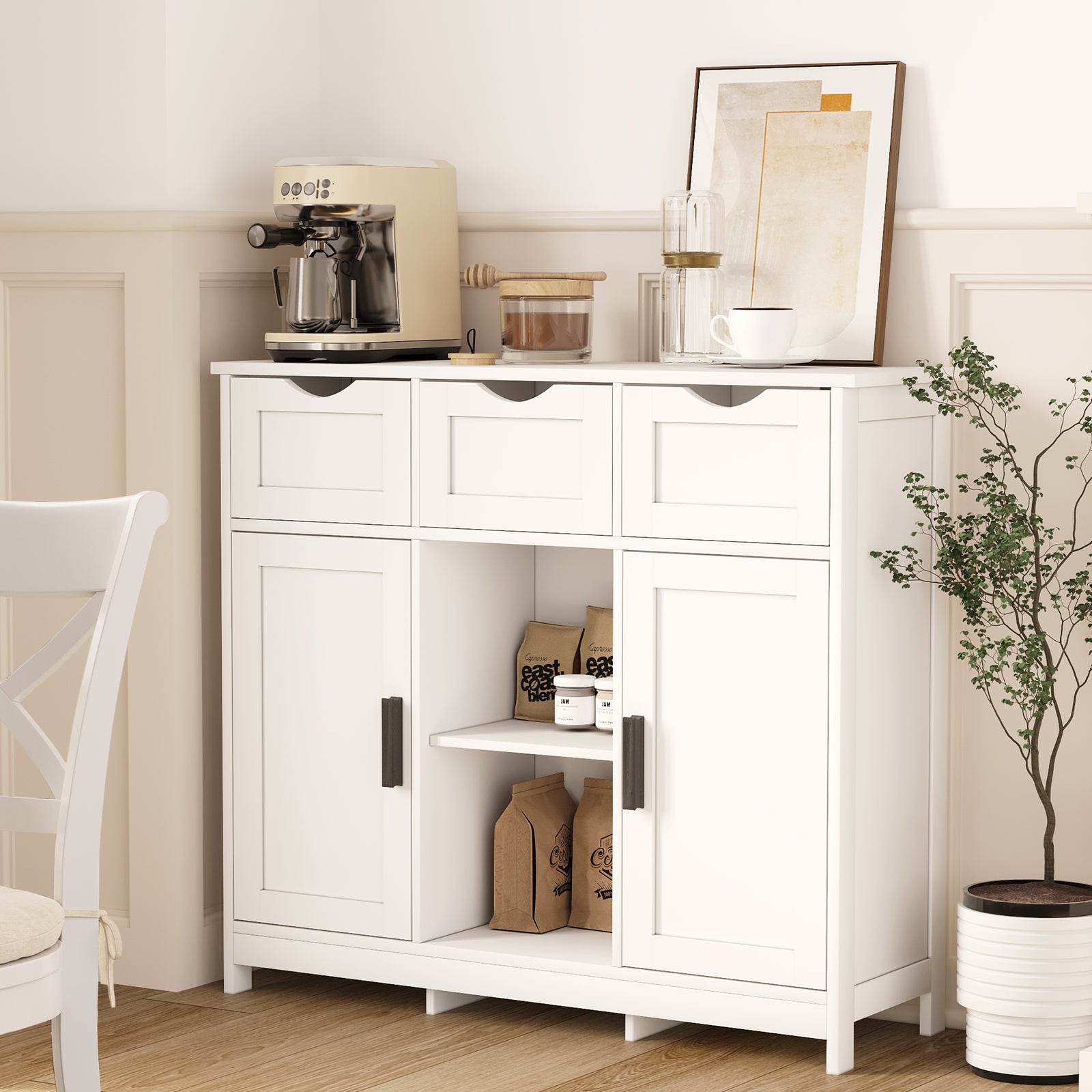 THE FURNITURE CO. Vanity Default Wooden Floor Storage Cabinet With Drawers And Shelves In White