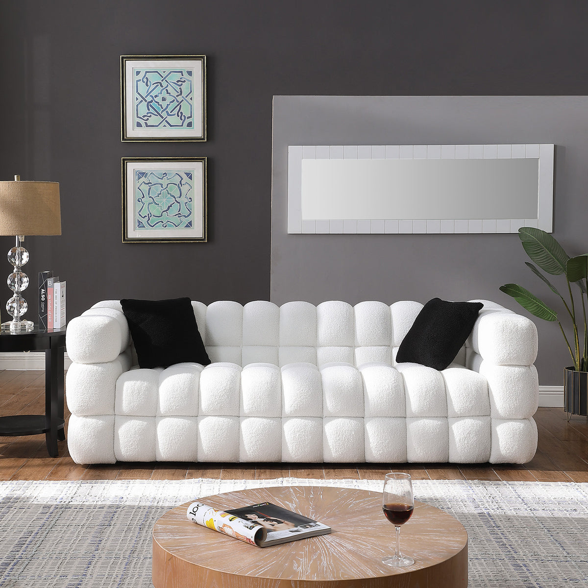 White Boucle 5-Seater Marshmallow Loveseat Sofa