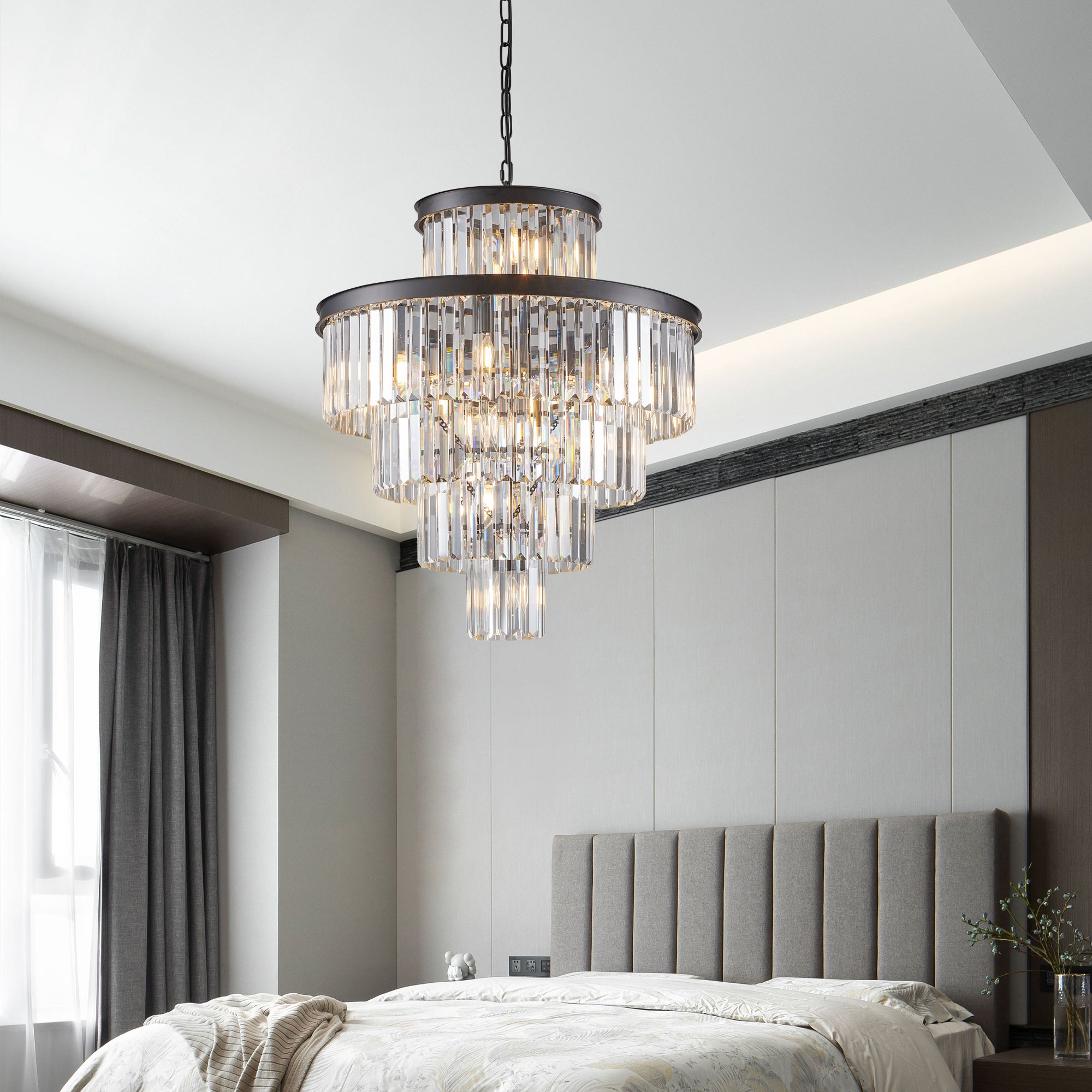 23.6 Inches Black Luxury Crystal Chandelier