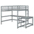 Gray Full Size High Loft Bed with Built-in Desk, Ladder Platform, and Guardrails