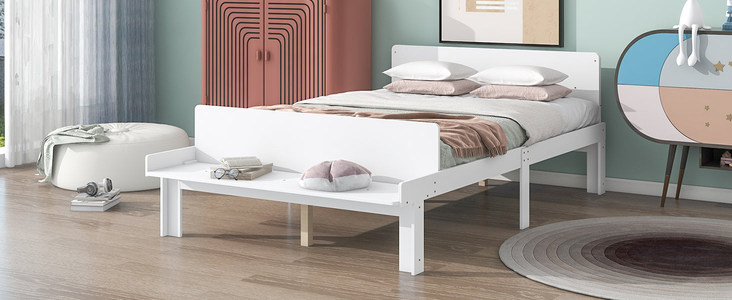 Full Sized Bed with Footboard Bench in White