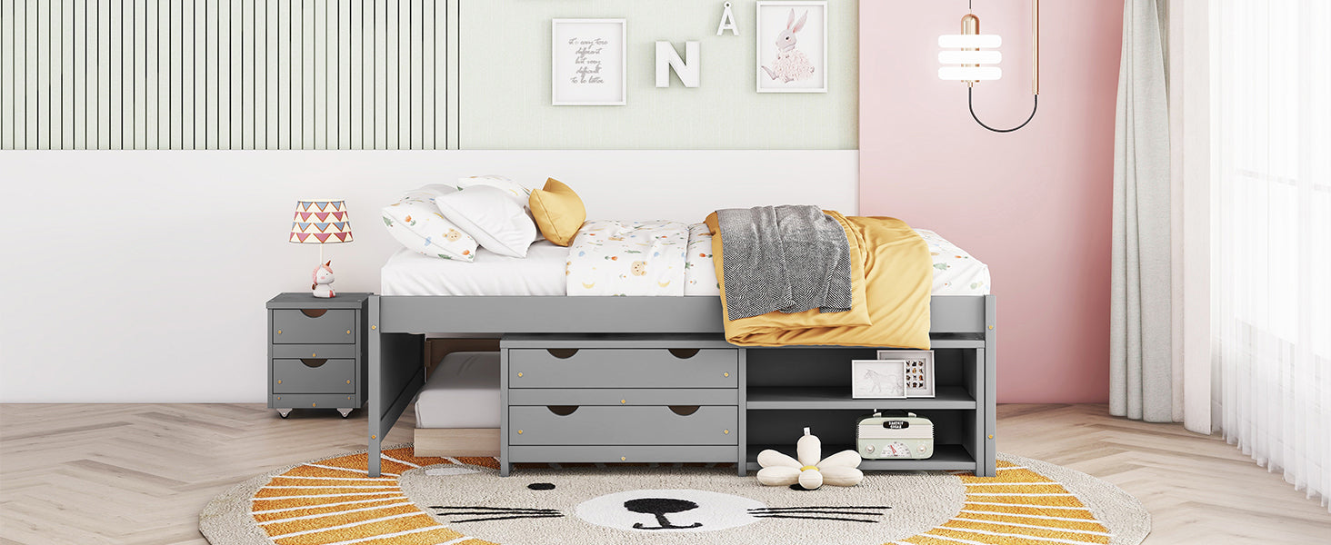 Versatile Full Bed with Trundle, Under-Bed Storage Box, and Nightstand