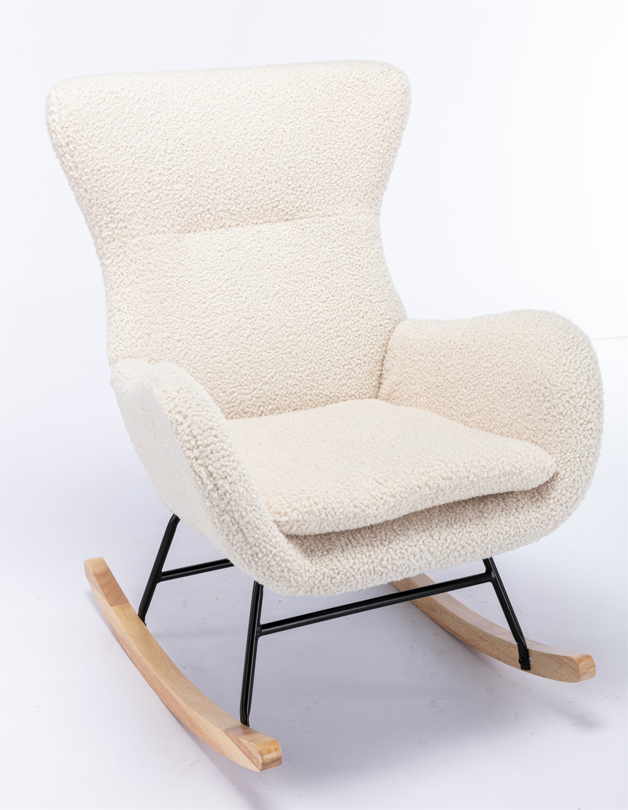 Beige Teddy Fabric Rocking Chair