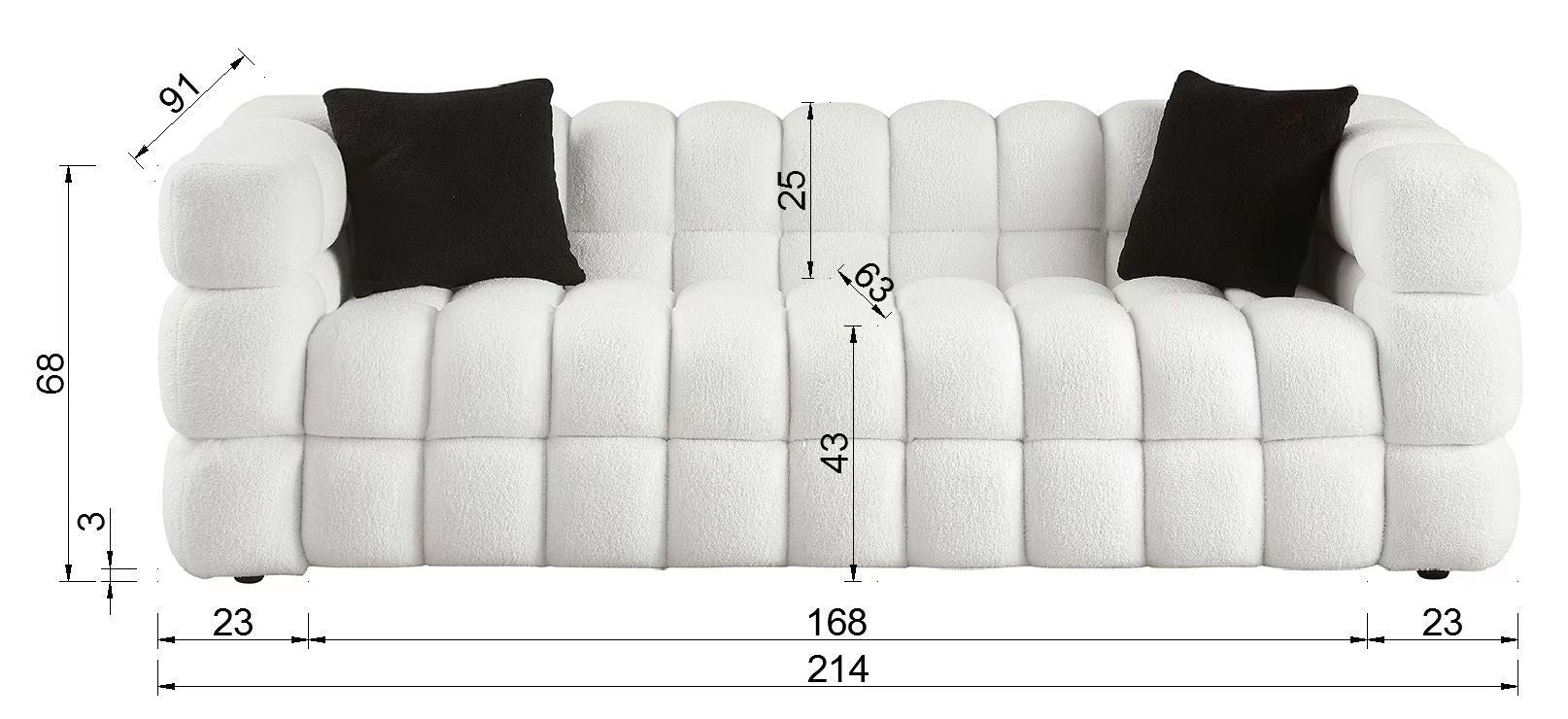 White Boucle 5-Seater Marshmallow Loveseat Sofa