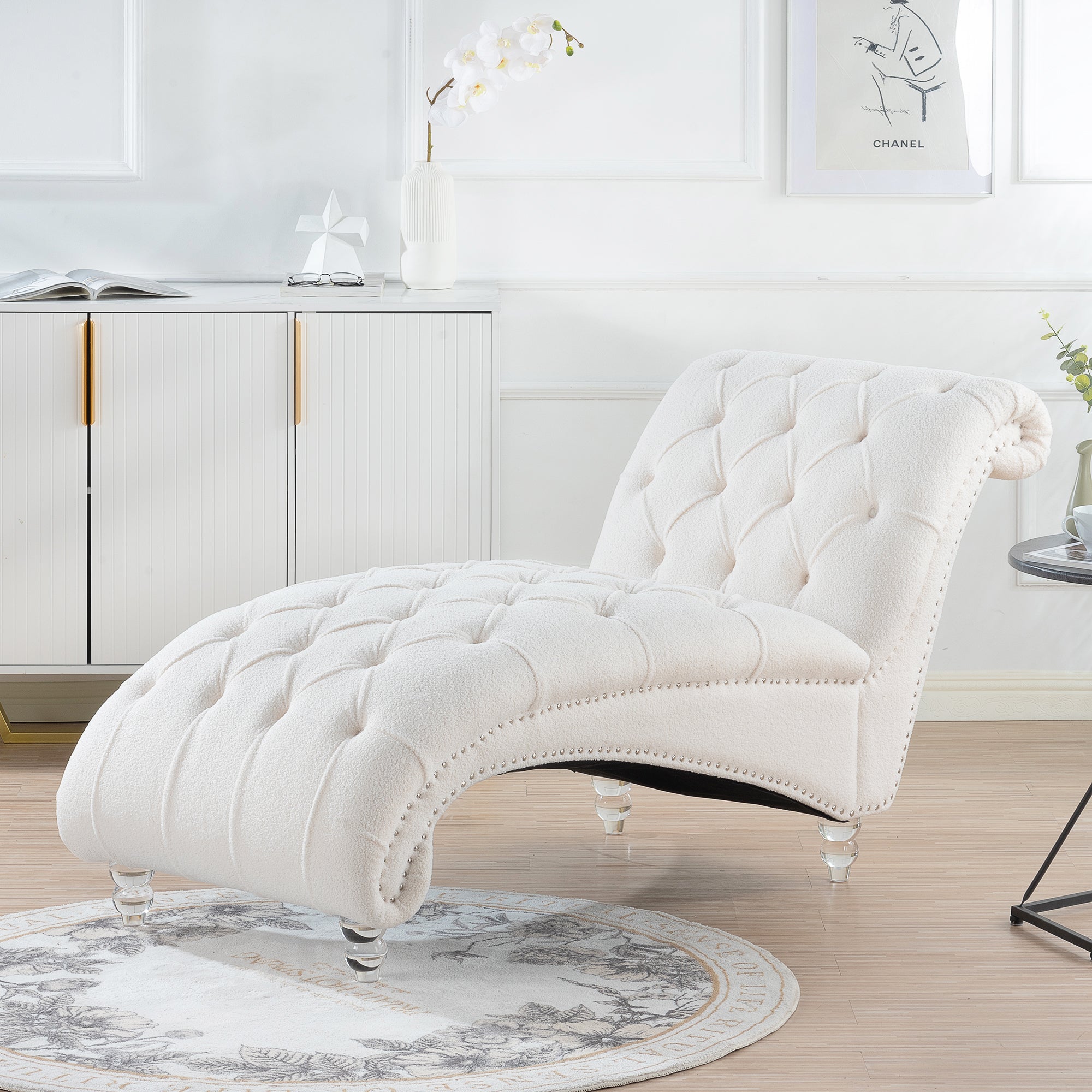 White Teddy Velvet Tufted Armless Chaise Lounge